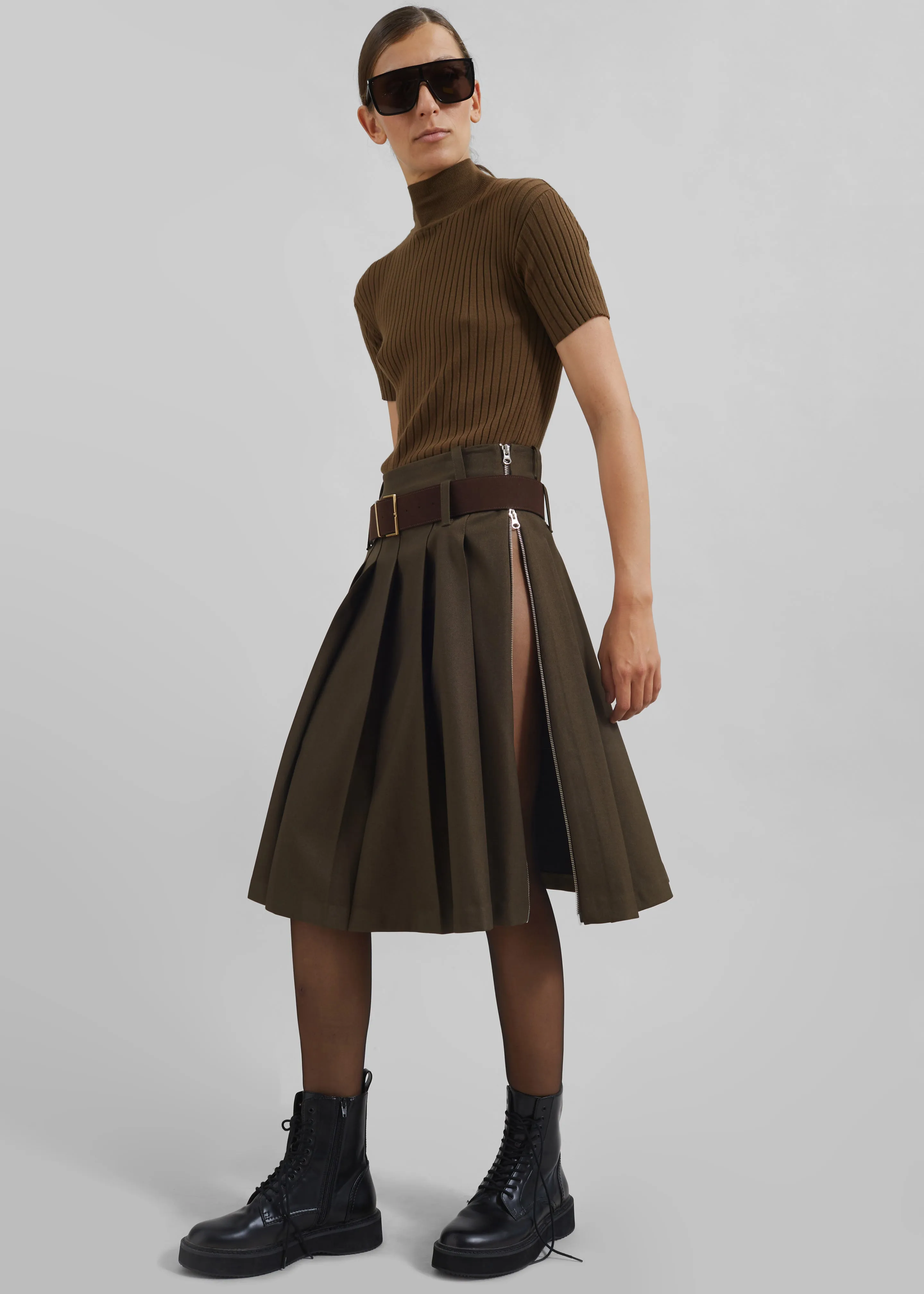 Sarina Pleated Skirt - Brown sold by Frankie Shop