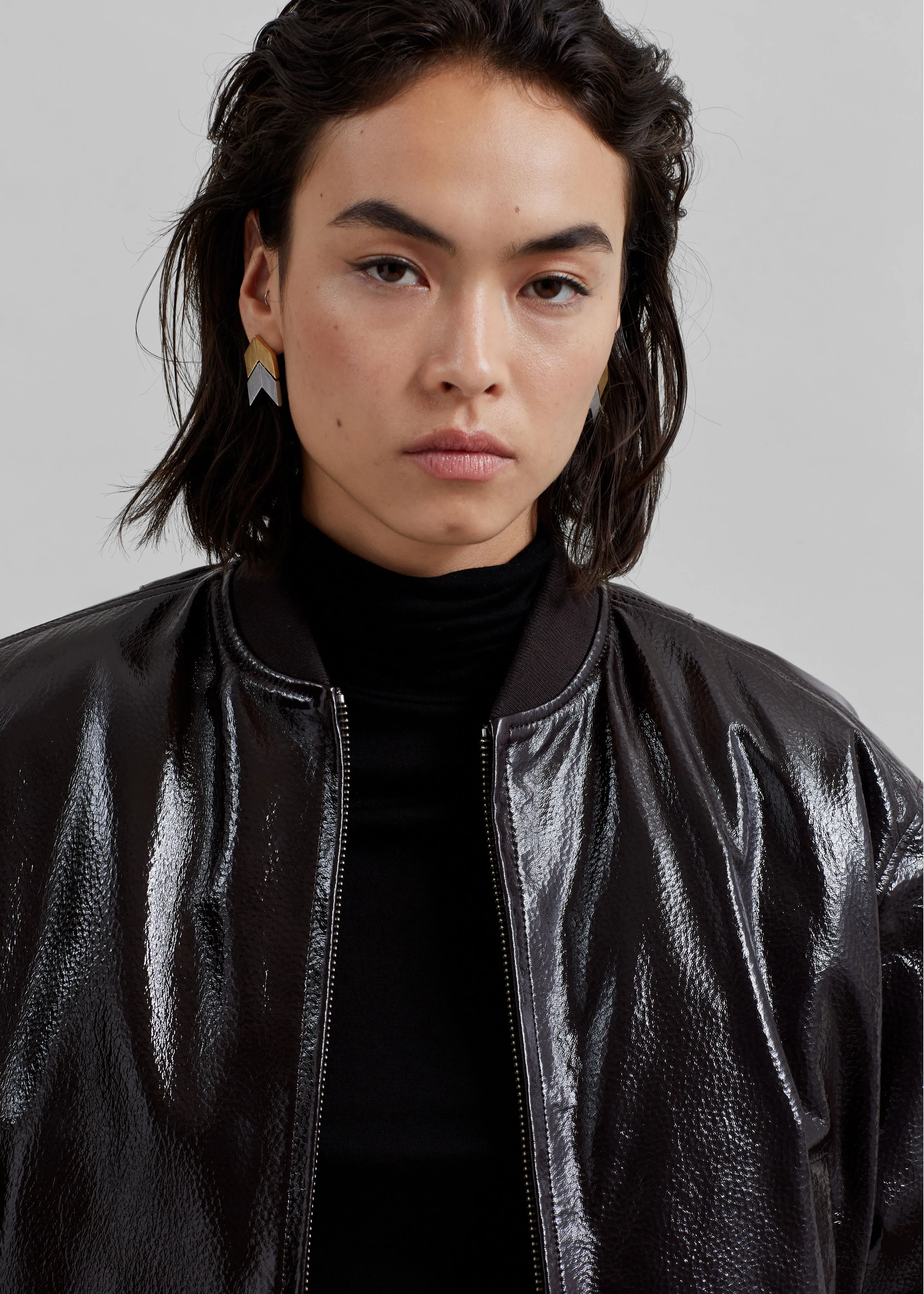 Micky Crackled Faux Leather Cropped Bomber - Dark Brown sold by Frankie Shop product image thumbnail 4