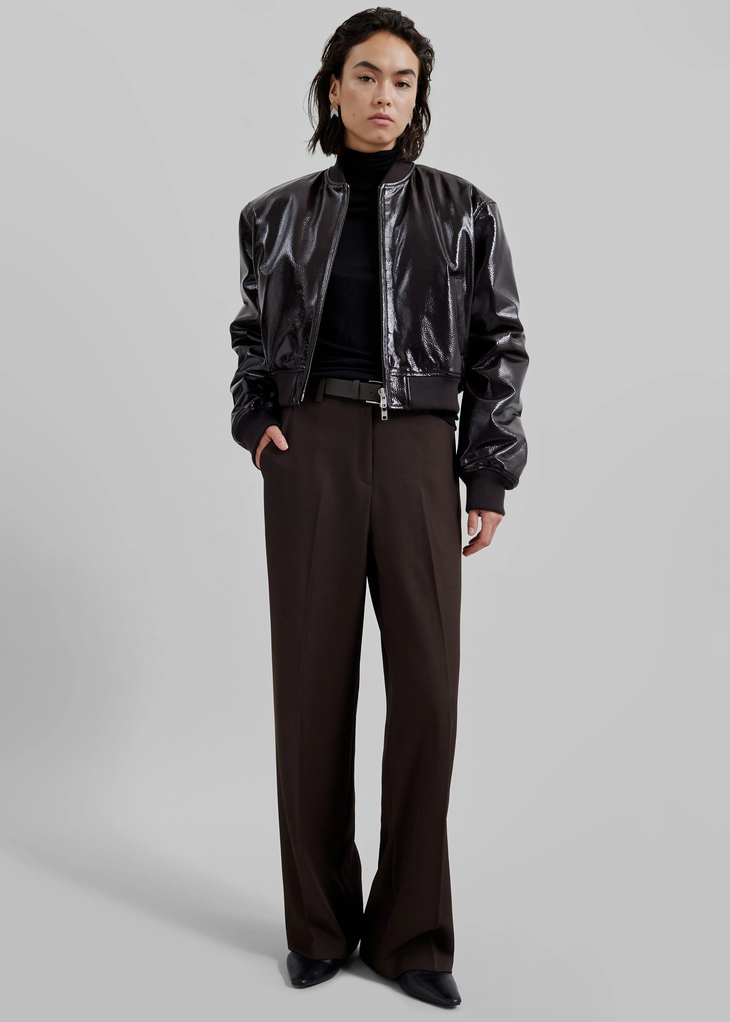 Micky Crackled Faux Leather Cropped Bomber - Dark Brown sold by Frankie Shop product image thumbnail 2