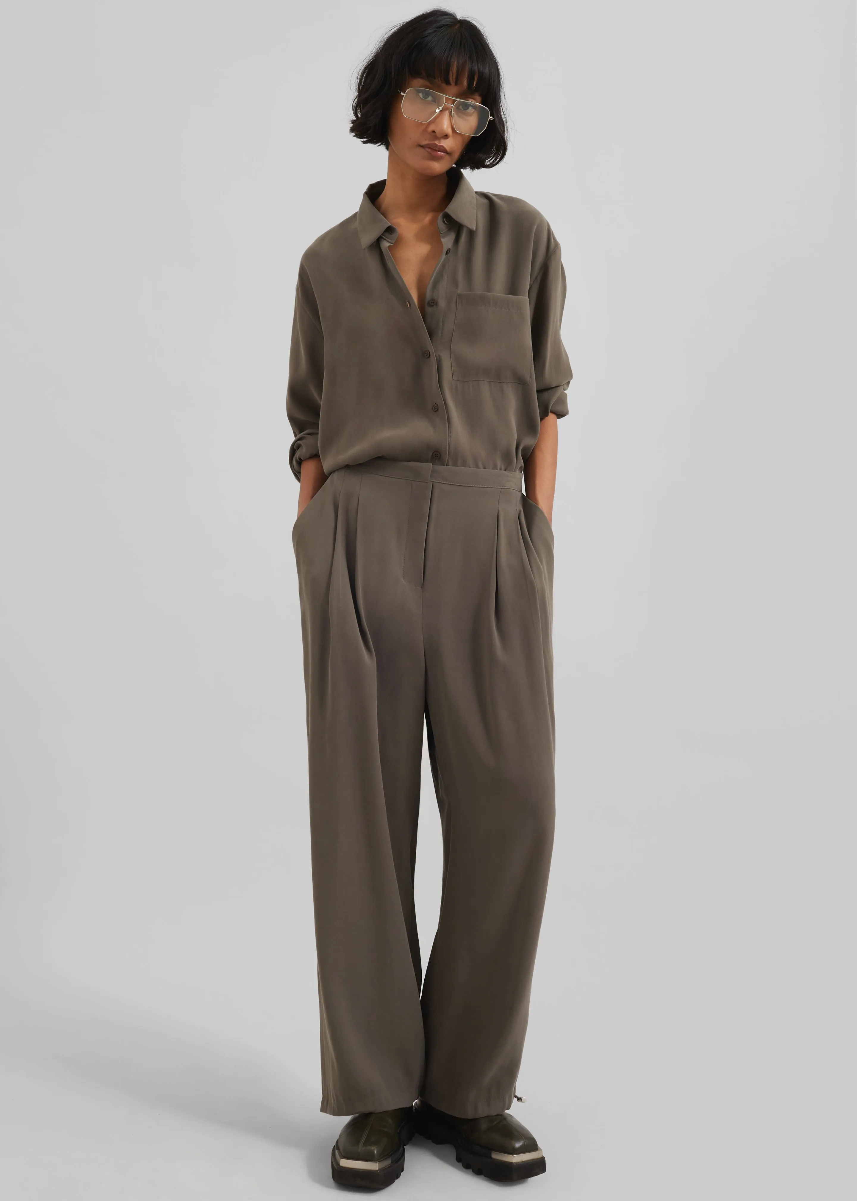 Meilen Pintuck Trousers - Olive sold by Frankie Shop