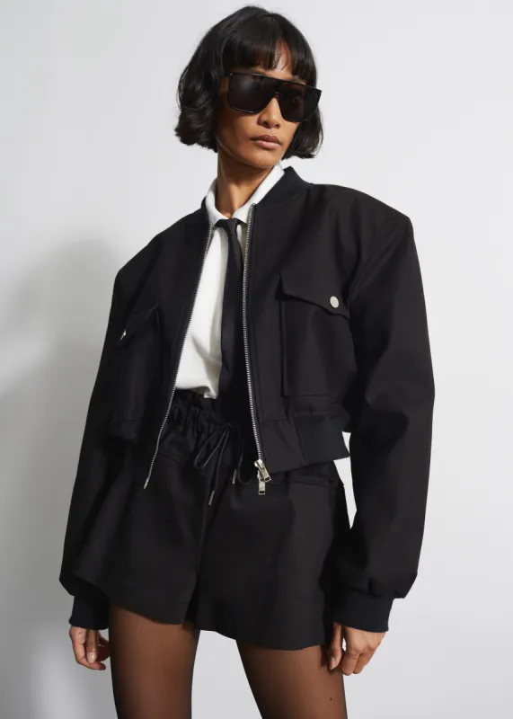 Pomona Crop Bomber Jacket - Black sold by Frankie Shop