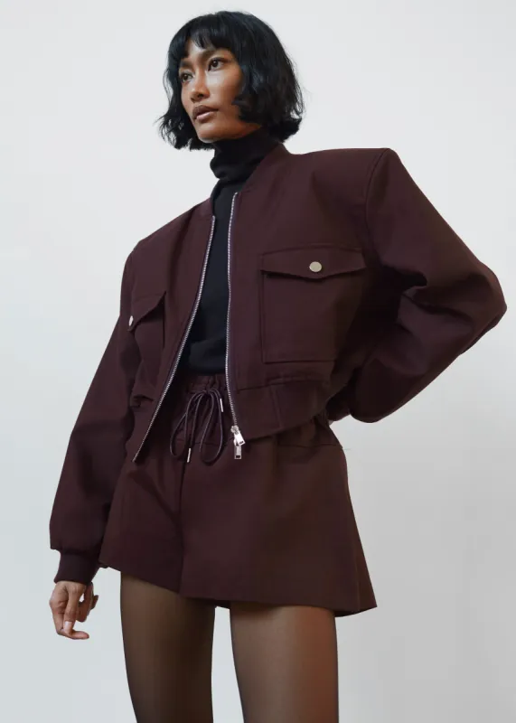 Pomona Crop Bomber Jacket - Burgundy sold by Frankie Shop