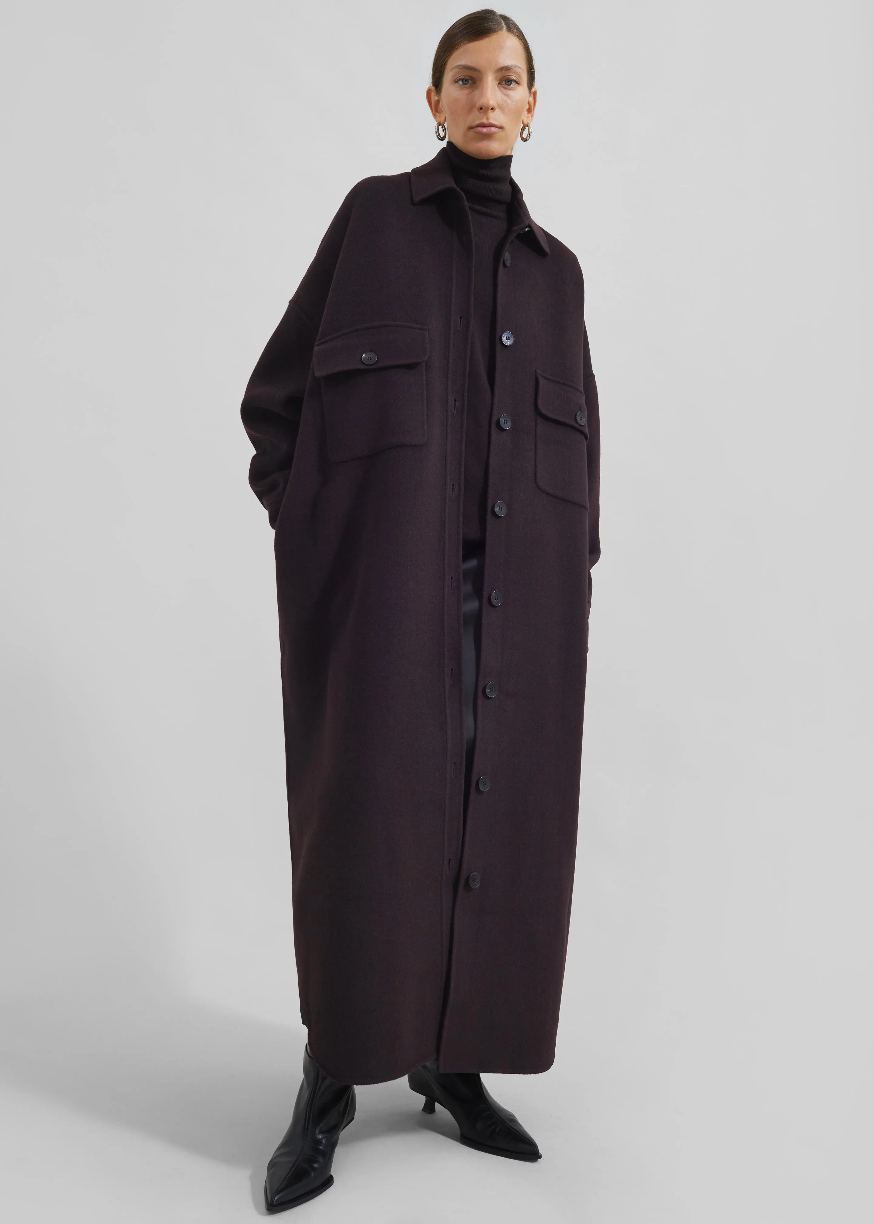 Dallas Wool Overcoat - Dark Plum sold by Frankie Shop