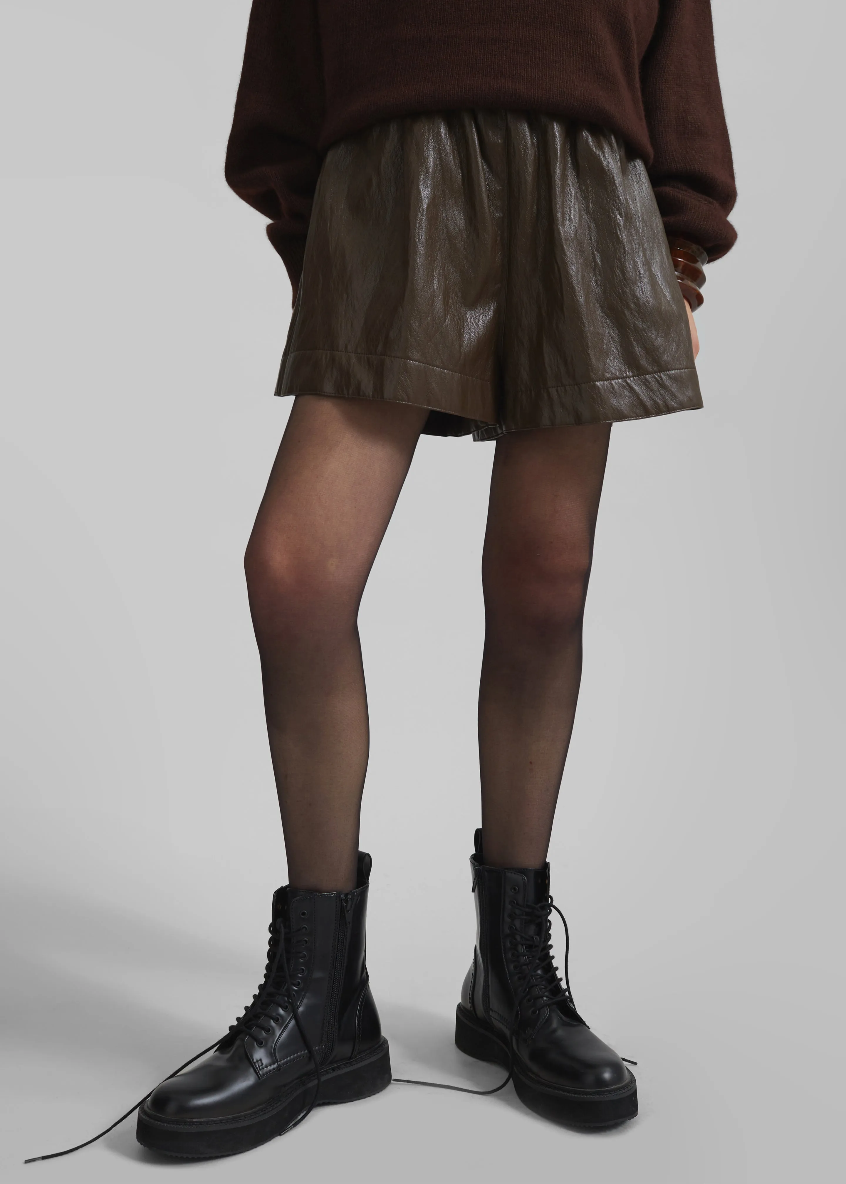 Axelle Faux Leather Shorts - Brown sold by Frankie Shop product image thumbnail 3
