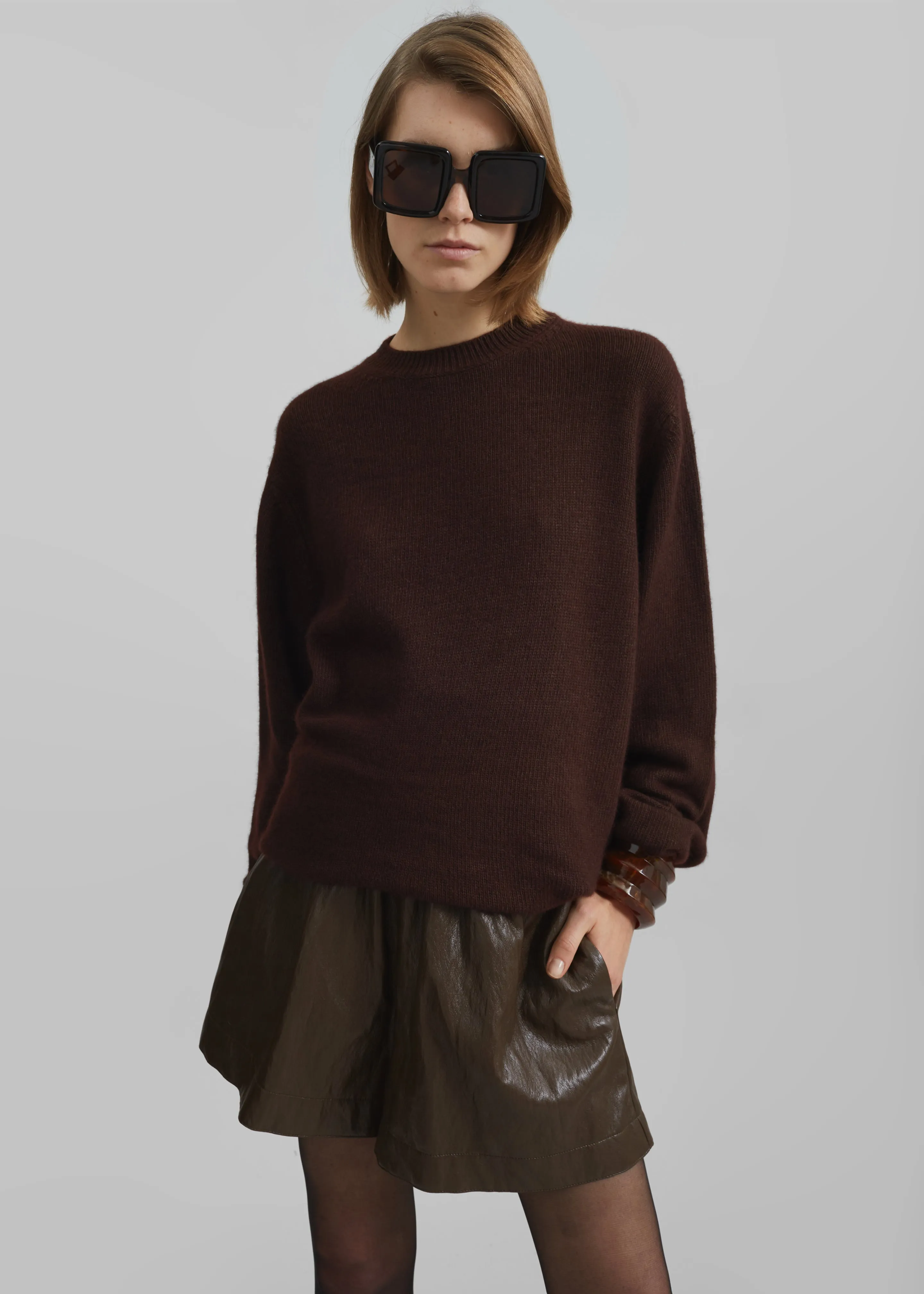 Axelle Faux Leather Shorts - Brown sold by Frankie Shop