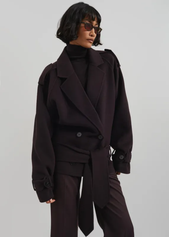 Elys Short Wool Trench - Dark Plum sold by Frankie Shop