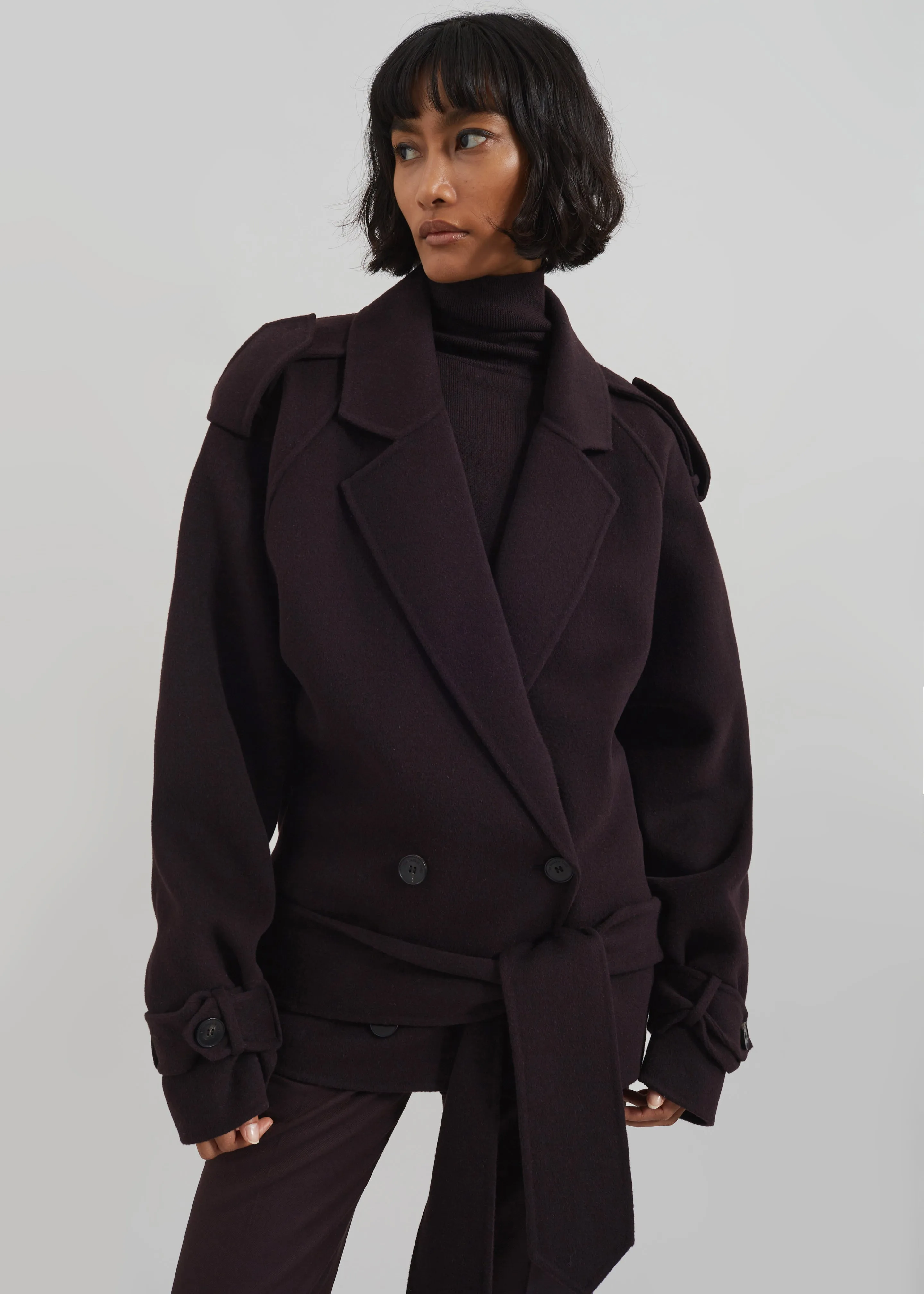 Elys Short Wool Trench - Dark Plum sold by Frankie Shop product image thumbnail 5