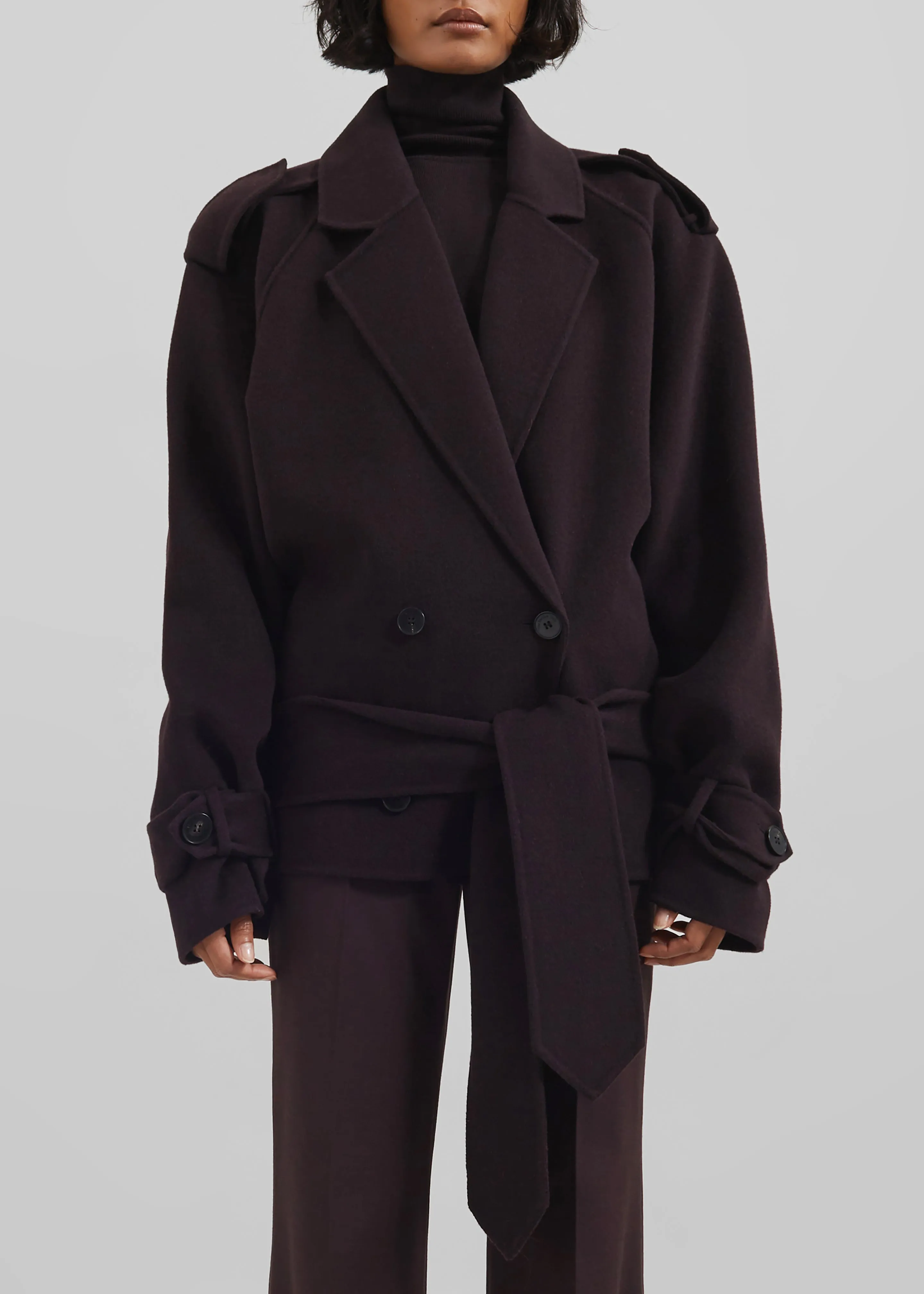 Elys Short Wool Trench - Dark Plum sold by Frankie Shop product image thumbnail 3