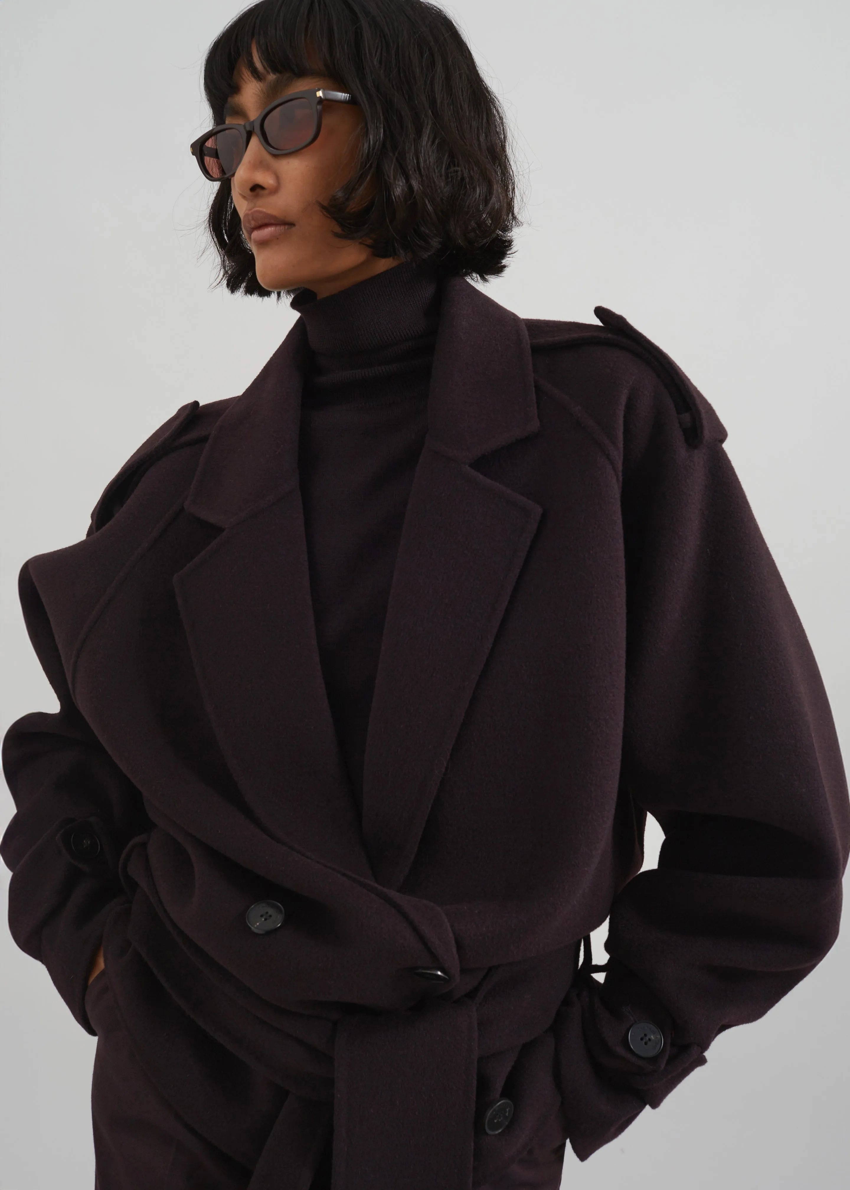 Elys Short Wool Trench - Dark Plum sold by Frankie Shop product image thumbnail 2