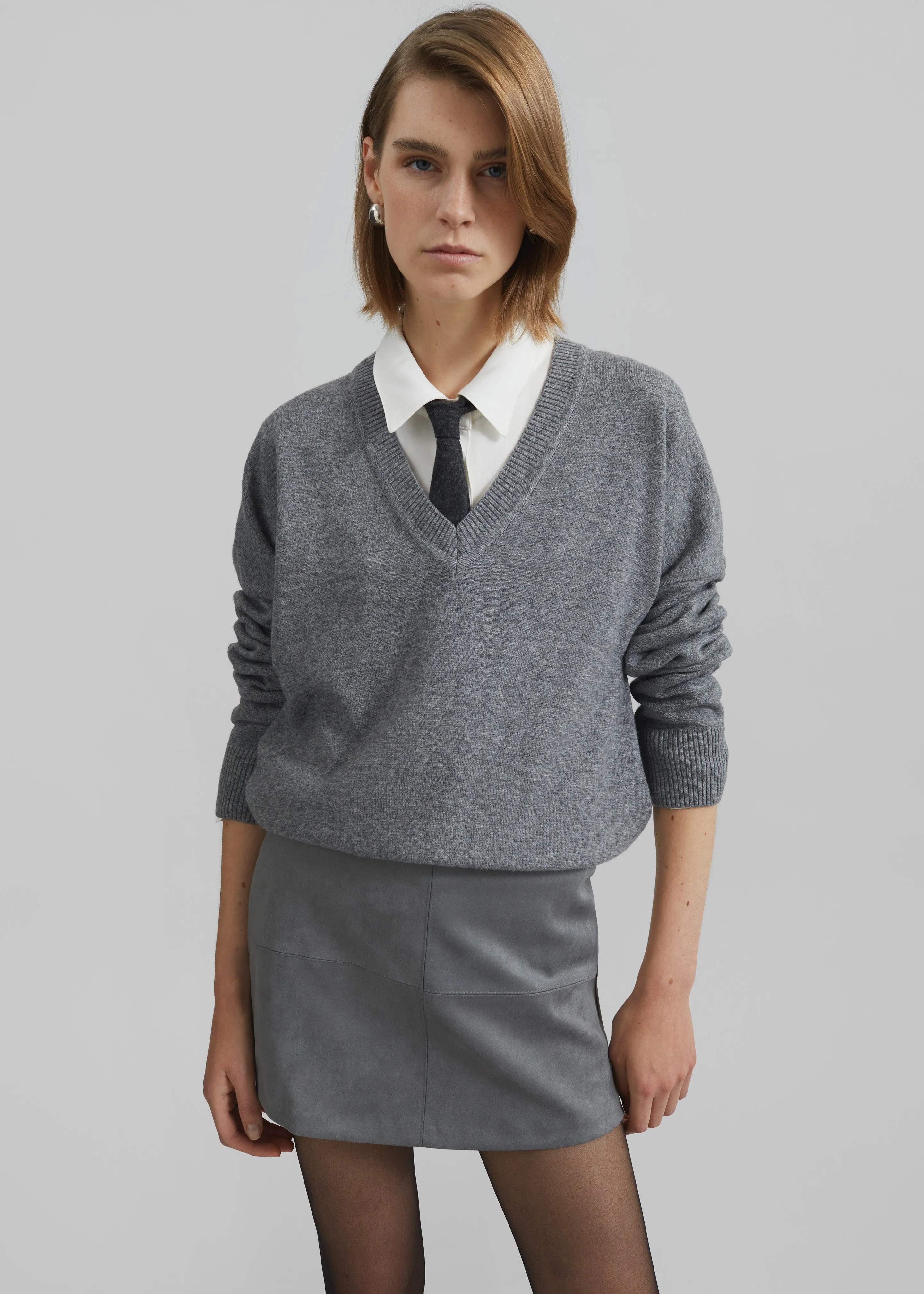 Regina Faux Suede Mini Skirt - Slate Grey sold by Frankie Shop