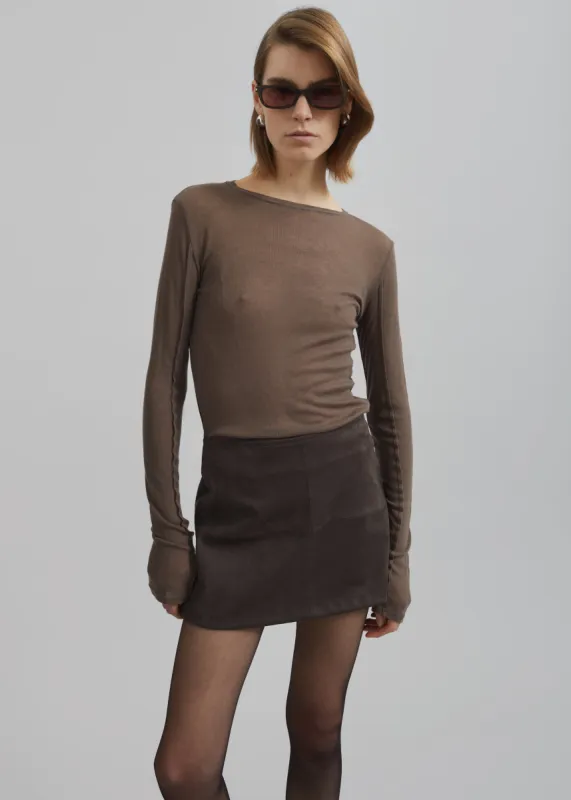 Regina Faux Suede Mini Skirt - Brown sold by Frankie Shop