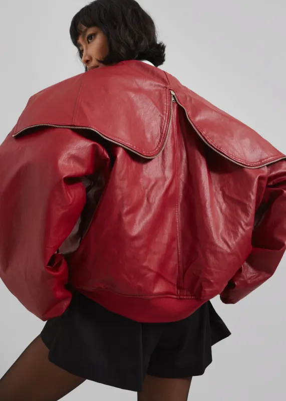 Burnaby Faux Leather Zip-Up Hoodie - Red sold by Frankie Shop