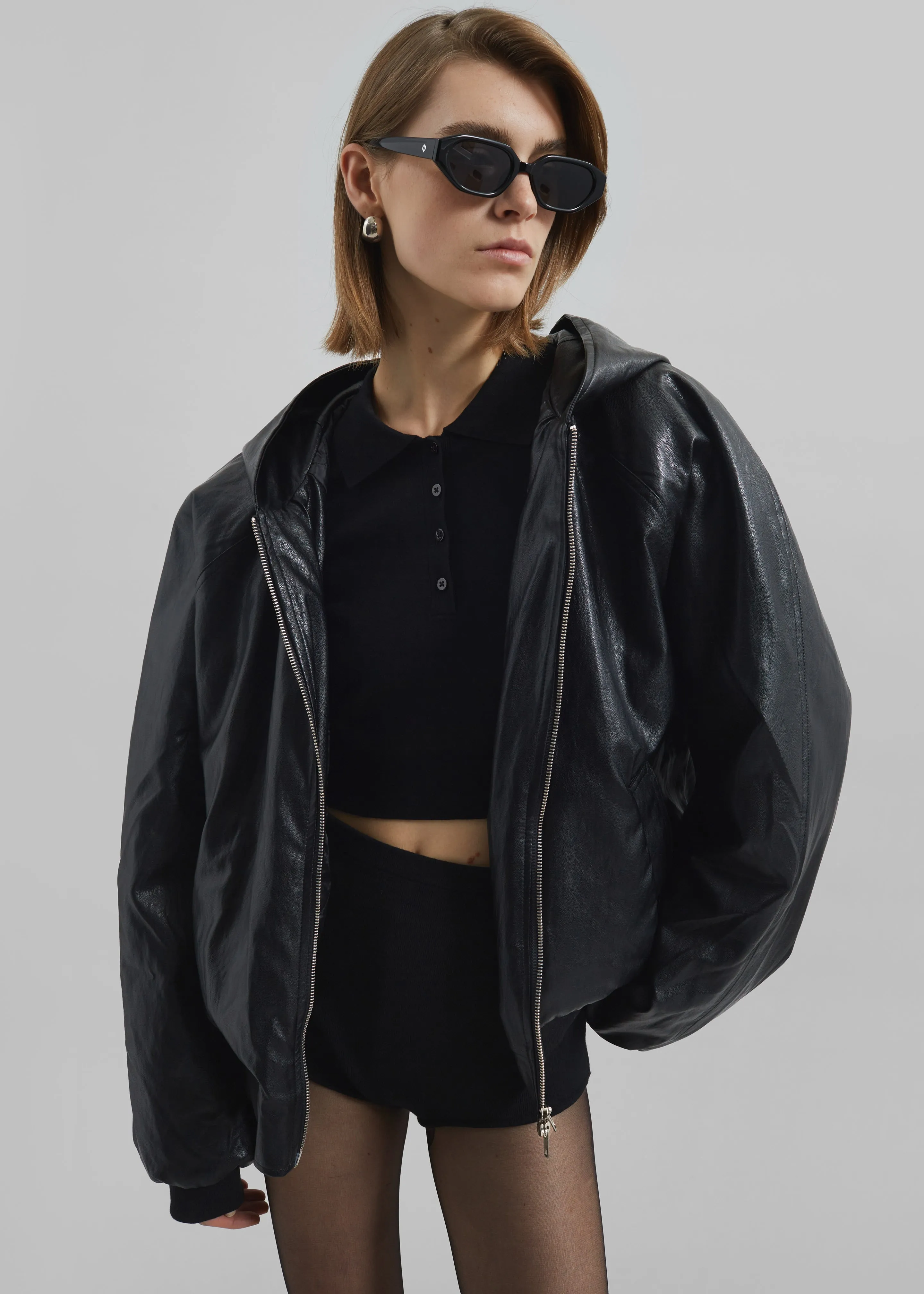 Burnaby Faux Leather Zip-Up Hoodie - Black sold by Frankie Shop product image thumbnail 5