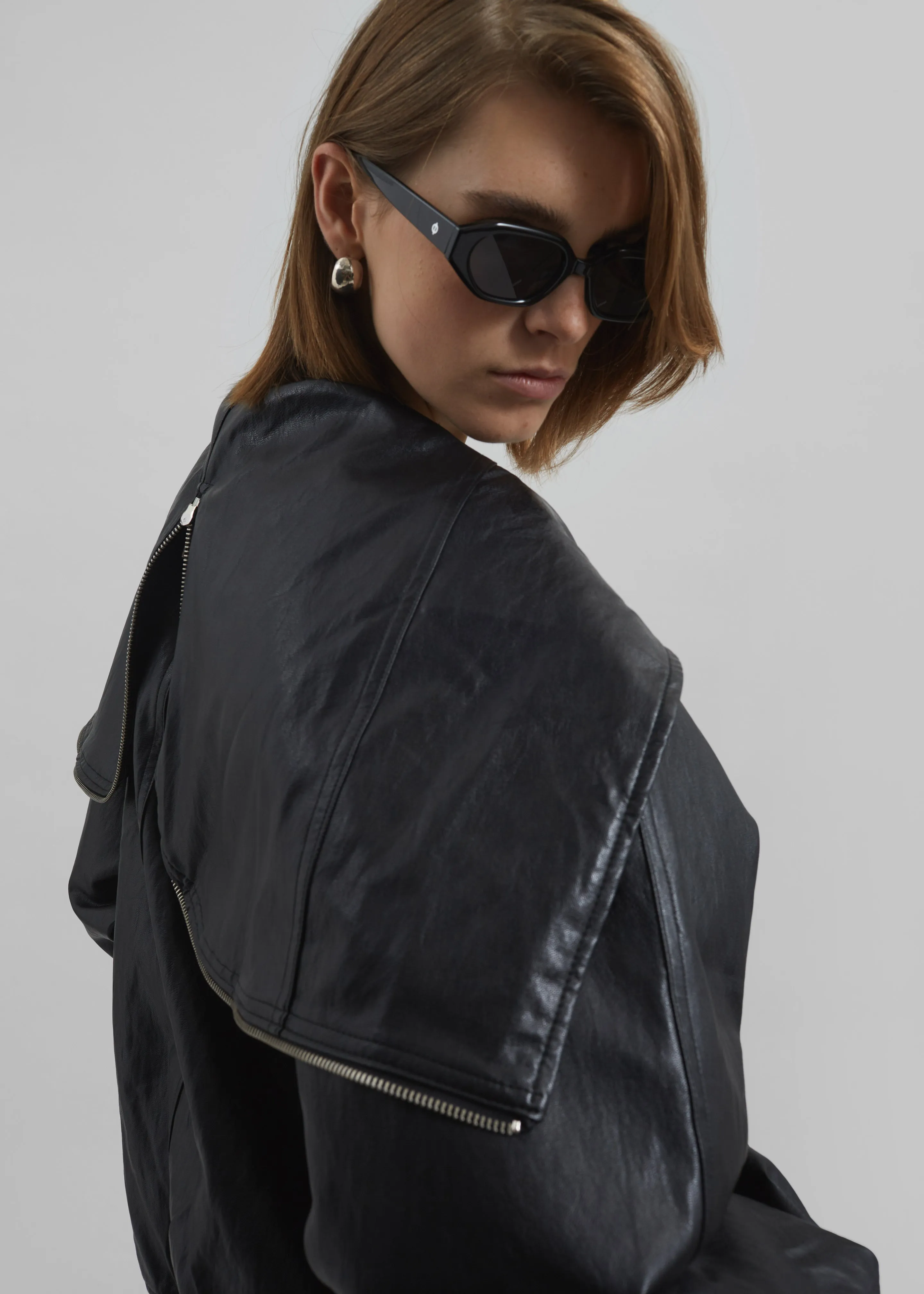 Burnaby Faux Leather Zip-Up Hoodie - Black sold by Frankie Shop product image thumbnail 4