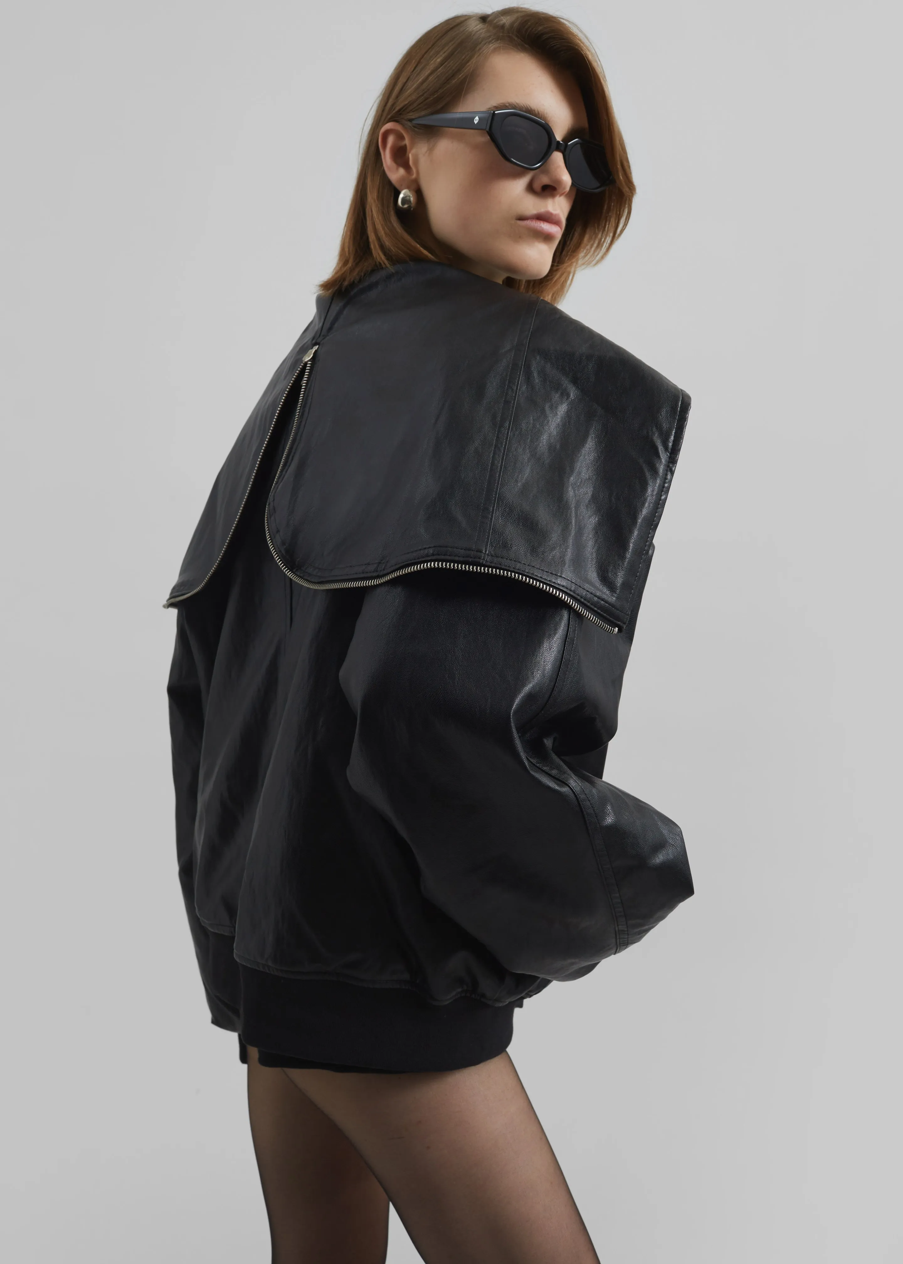 Burnaby Faux Leather Zip-Up Hoodie - Black sold by Frankie Shop product image thumbnail 3
