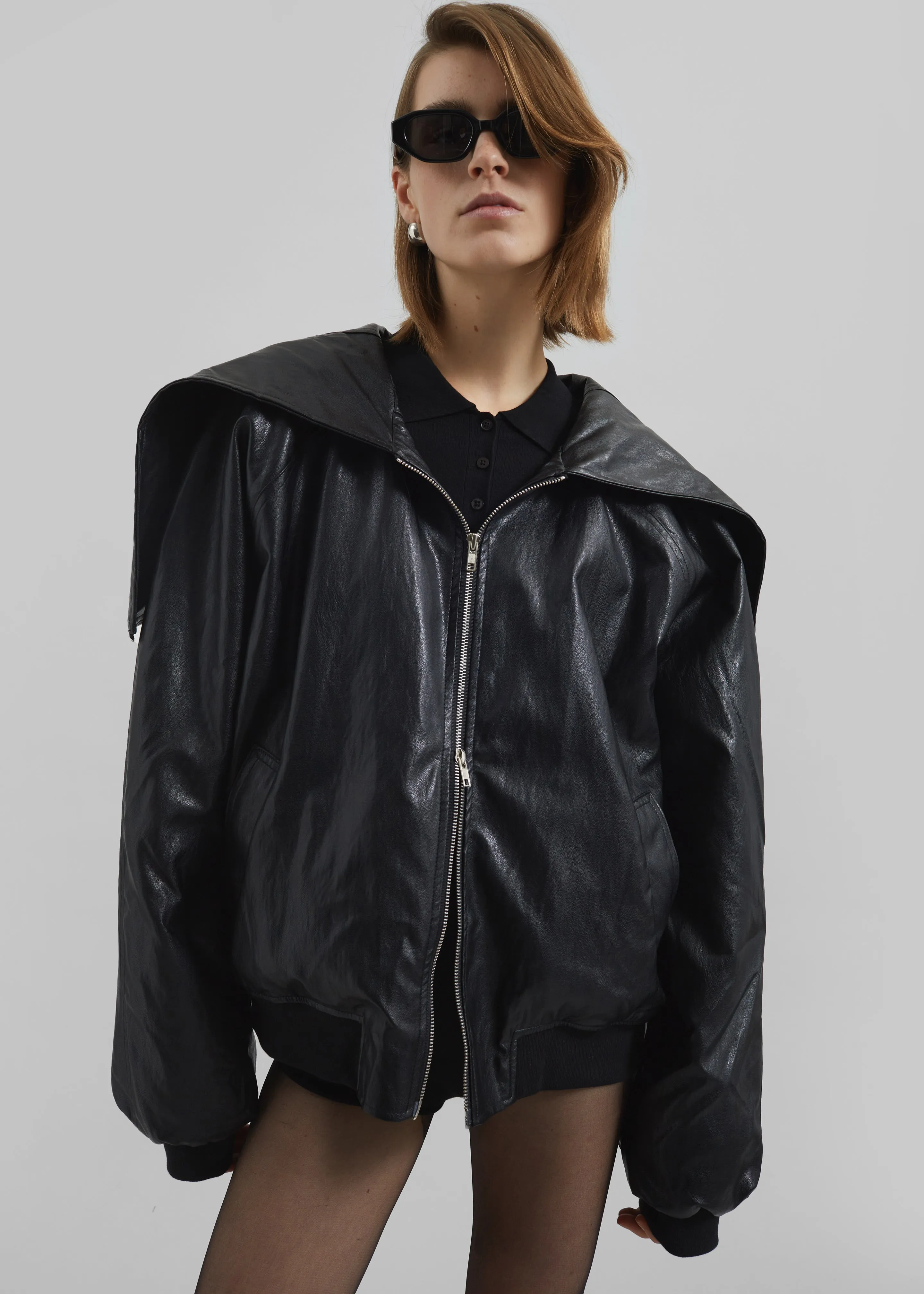 Burnaby Faux Leather Zip-Up Hoodie - Black sold by Frankie Shop product image thumbnail 2