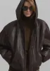 Burnaby Faux Leather Zip-Up Hoodie - Brown sold by Frankie Shop