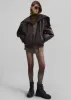 Burnaby Faux Leather Zip-Up Hoodie - Brown sold by Frankie Shop