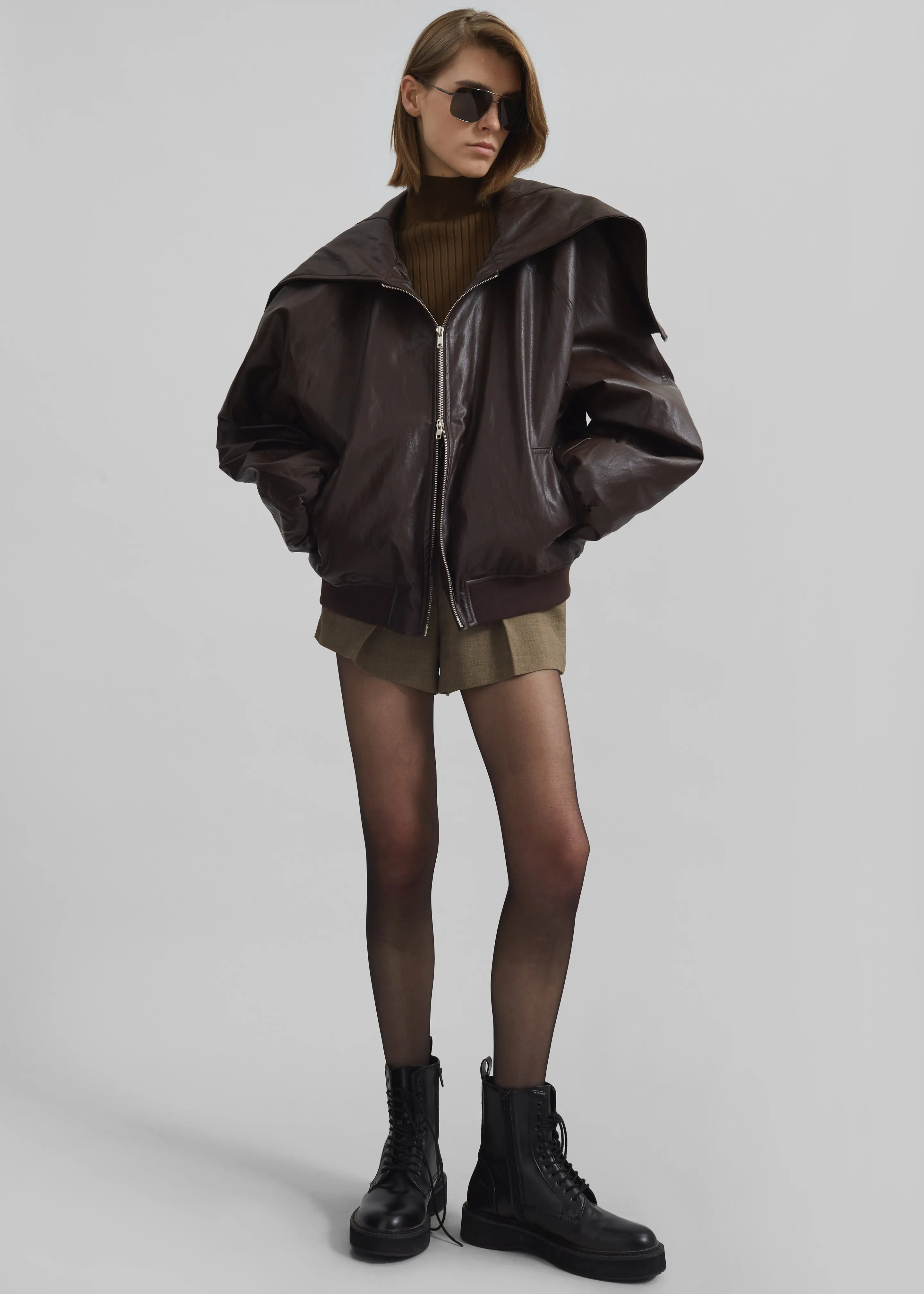 Burnaby Faux Leather Zip-Up Hoodie - Brown sold by Frankie Shop product image thumbnail 4