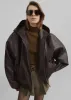 Burnaby Faux Leather Zip-Up Hoodie - Brown sold by Frankie Shop