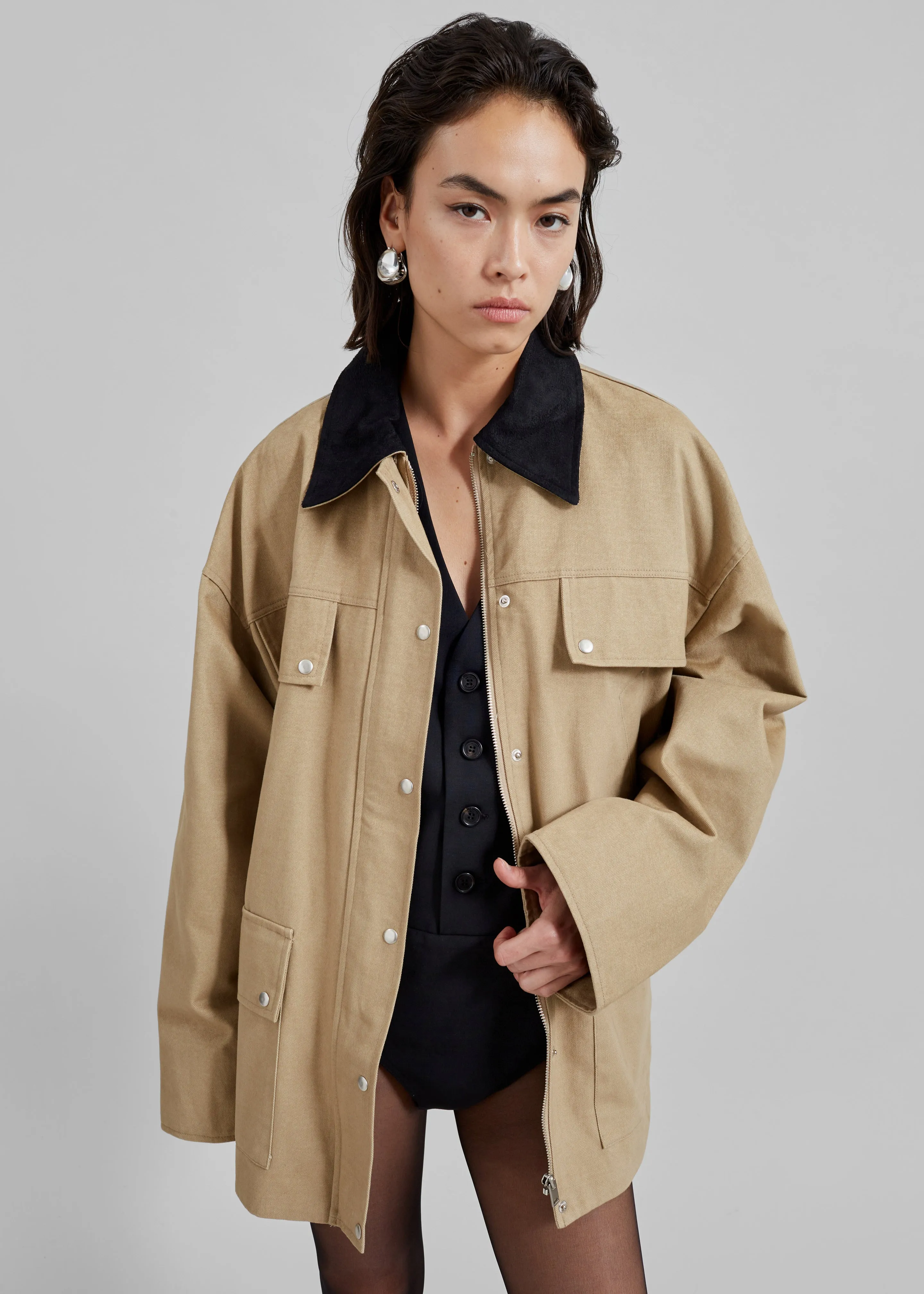 Stevan Contrast Collar Cargo Jacket - Beige sold by Frankie Shop product image thumbnail 2