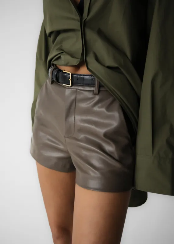 Riga Faux Leather Hot Pants - Brown sold by Frankie Shop