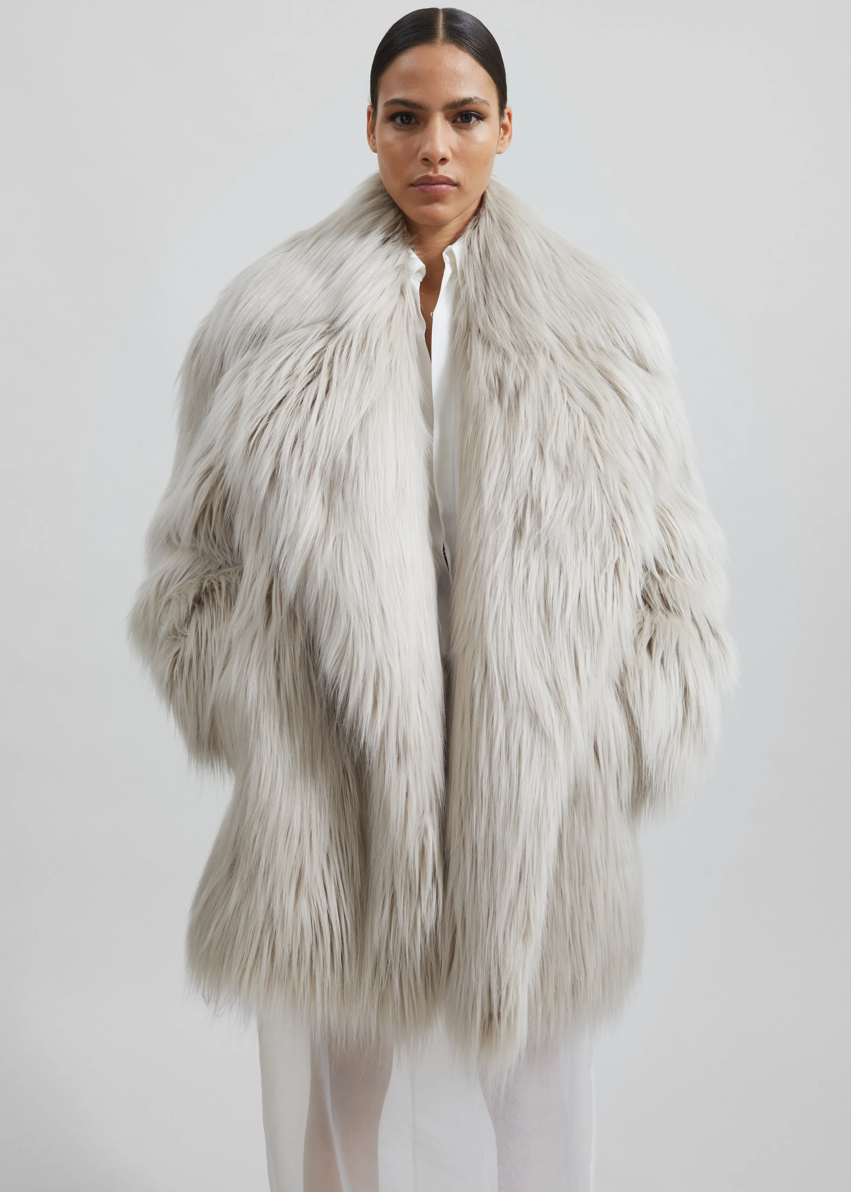 Liza Short Faux Fur Coat - Grey sold by Frankie Shop