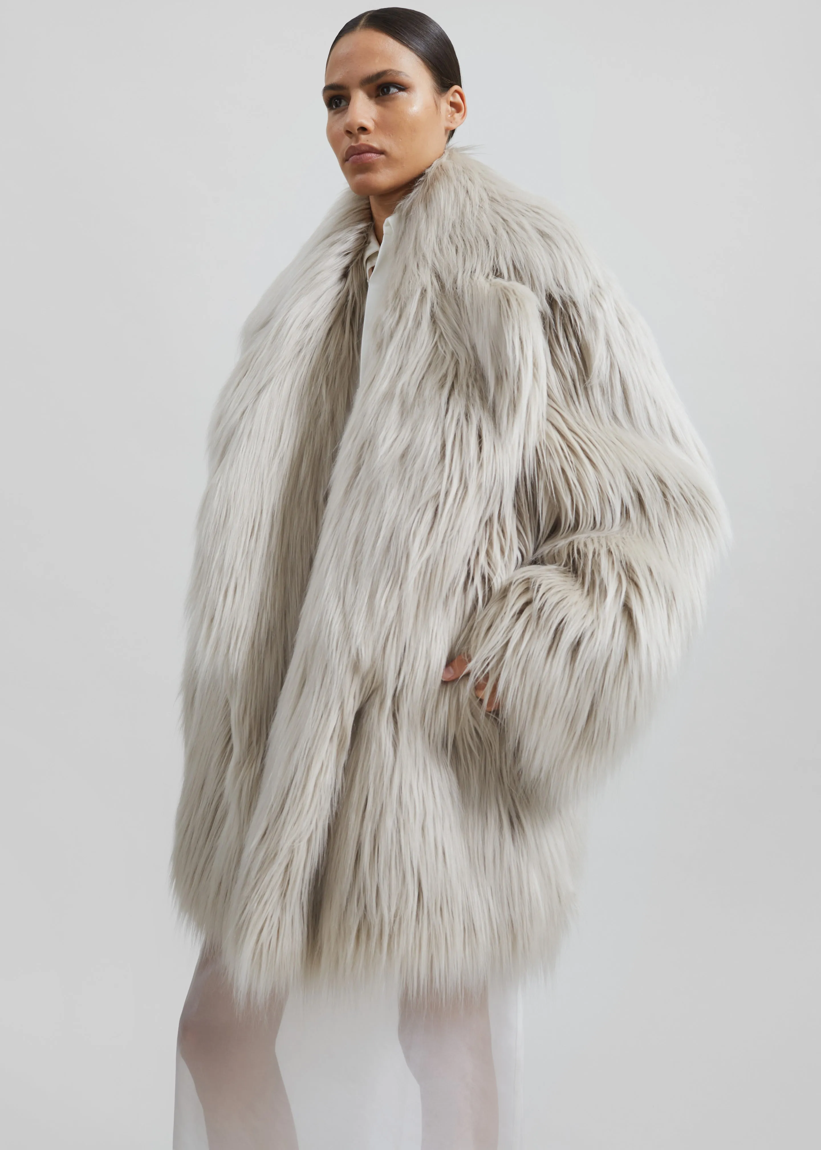 Liza Short Faux Fur Coat - Grey sold by Frankie Shop product image thumbnail 4