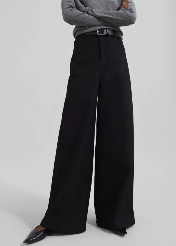 Sasha Wide Leg Twill Pants - Black sold by Frankie Shop