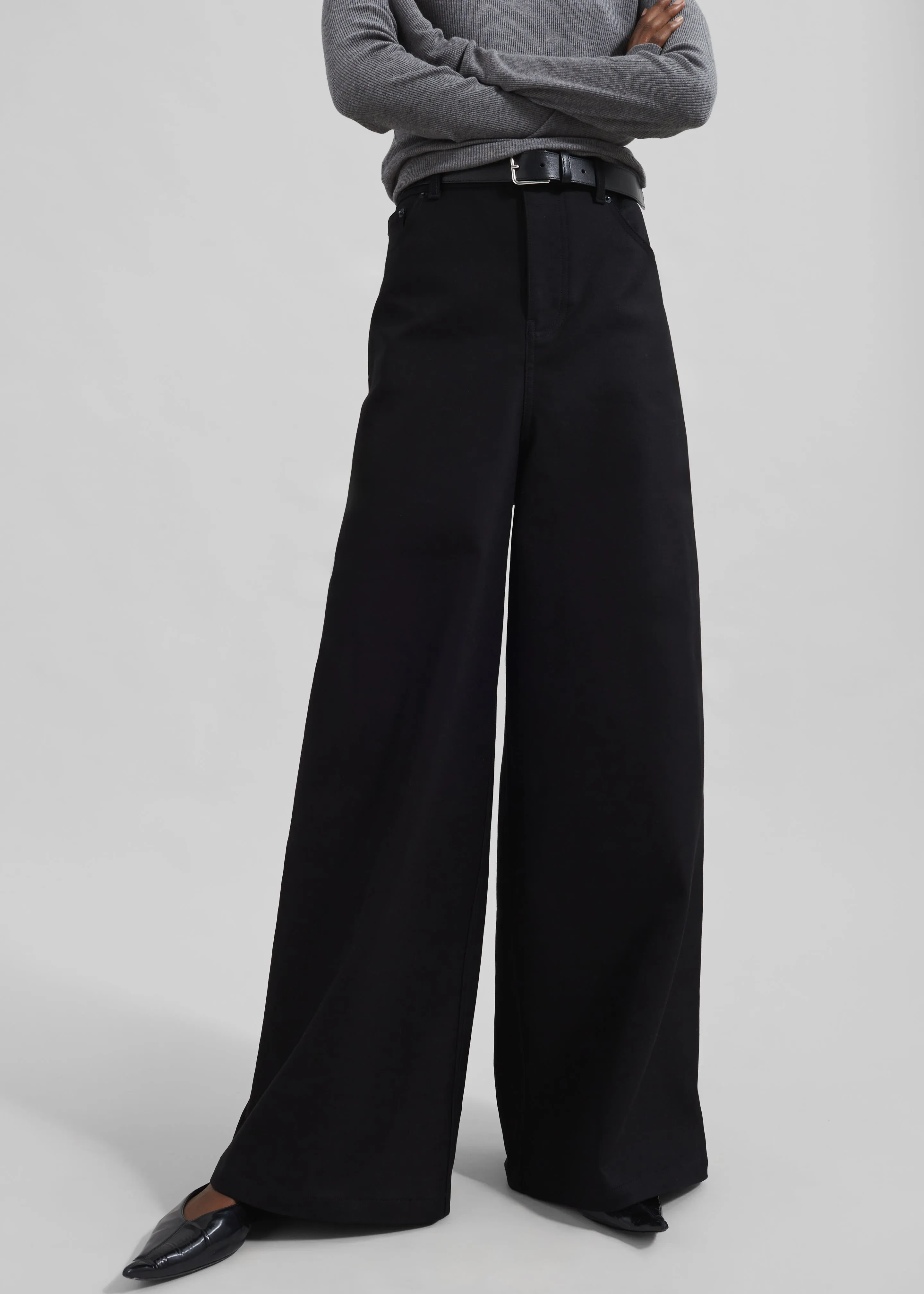 Sasha Wide Leg Twill Pants - Black sold by Frankie Shop