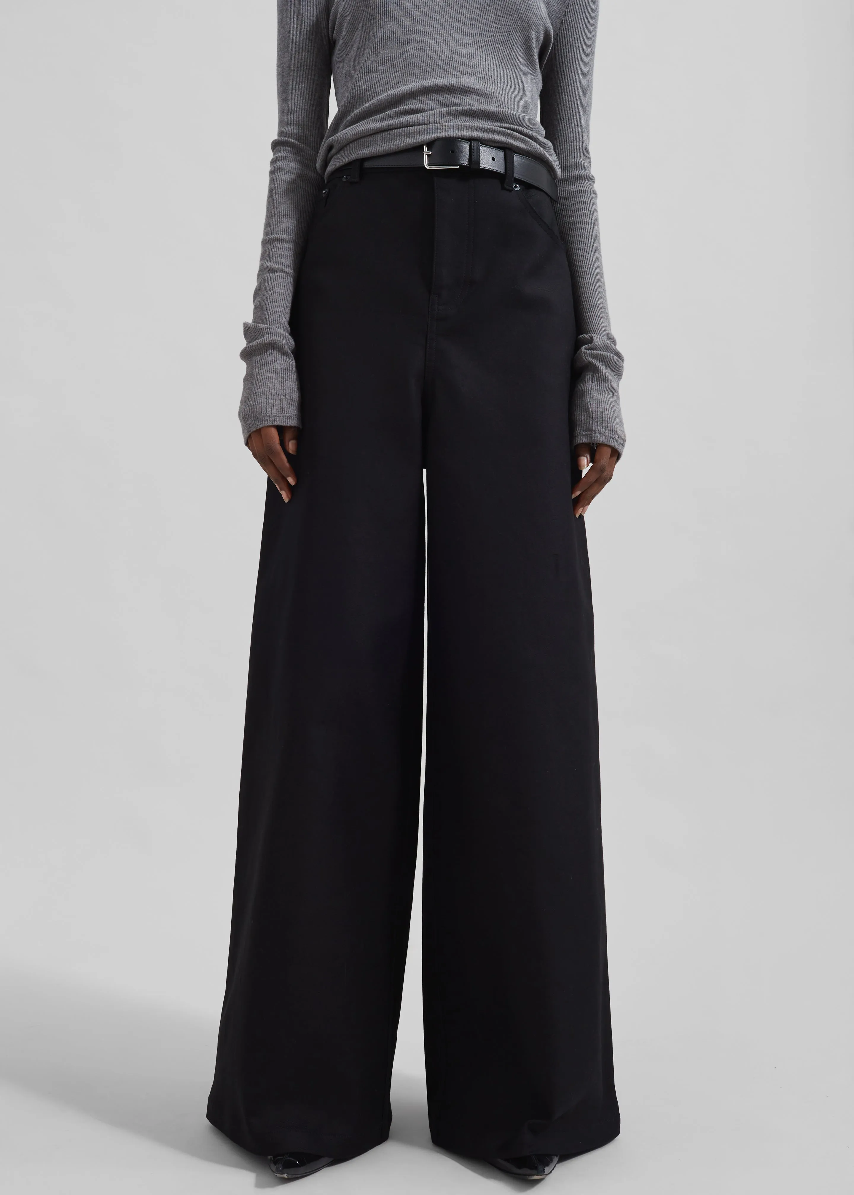 Sasha Wide Leg Twill Pants - Black sold by Frankie Shop product image thumbnail 3