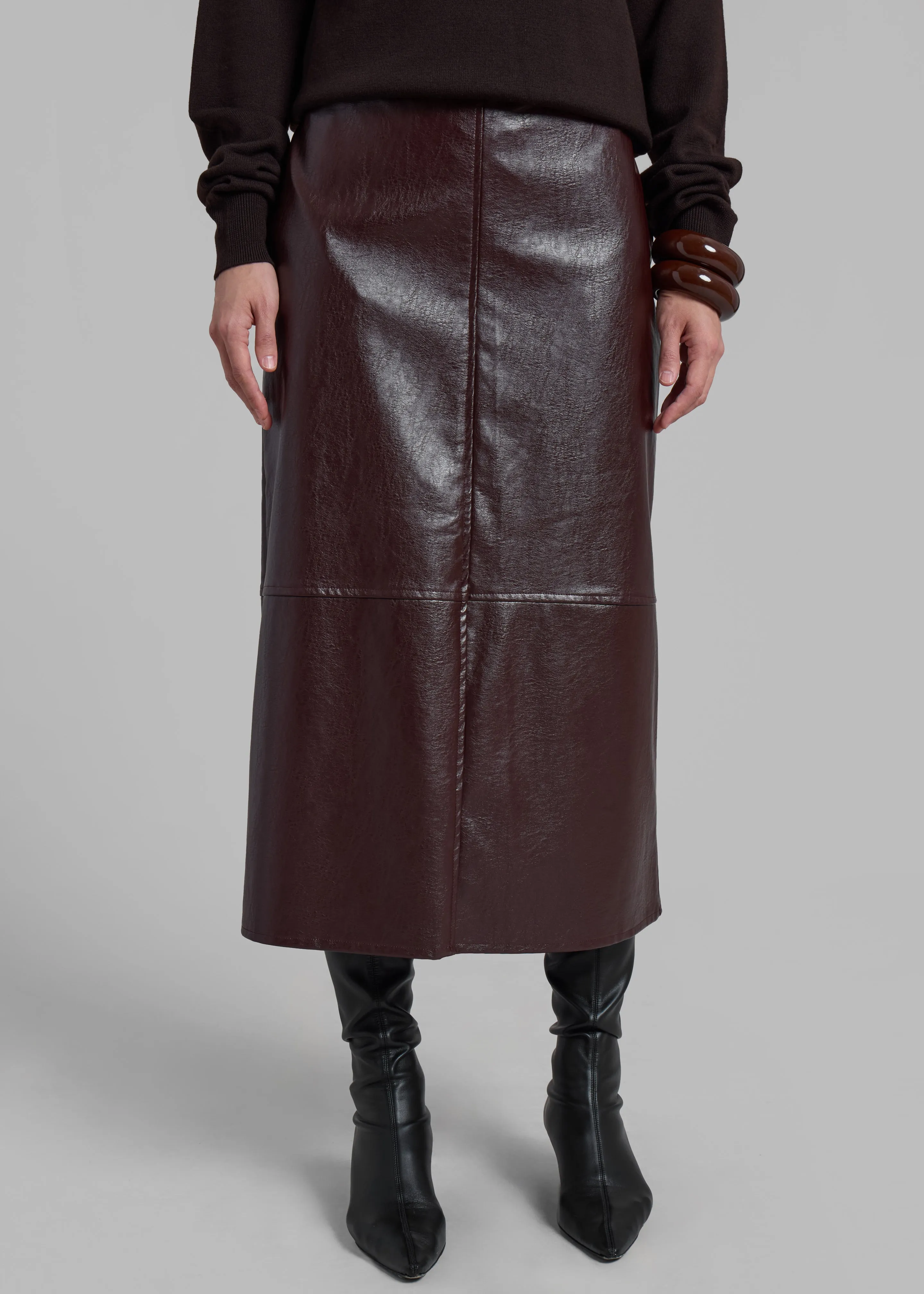 Erminie Midi Faux Leather Skirt - Brown sold by Frankie Shop