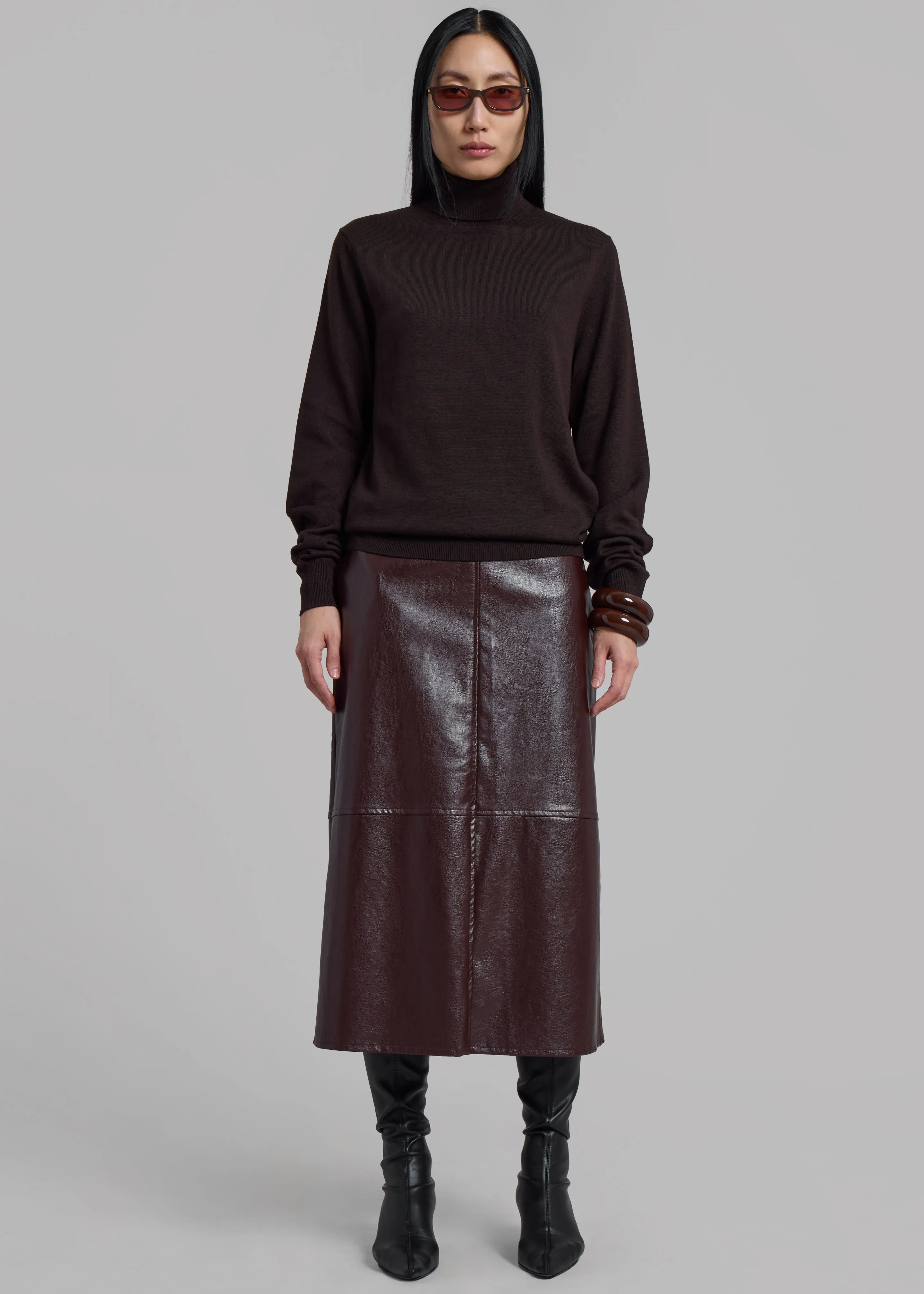 Erminie Midi Faux Leather Skirt - Brown sold by Frankie Shop product image thumbnail 3