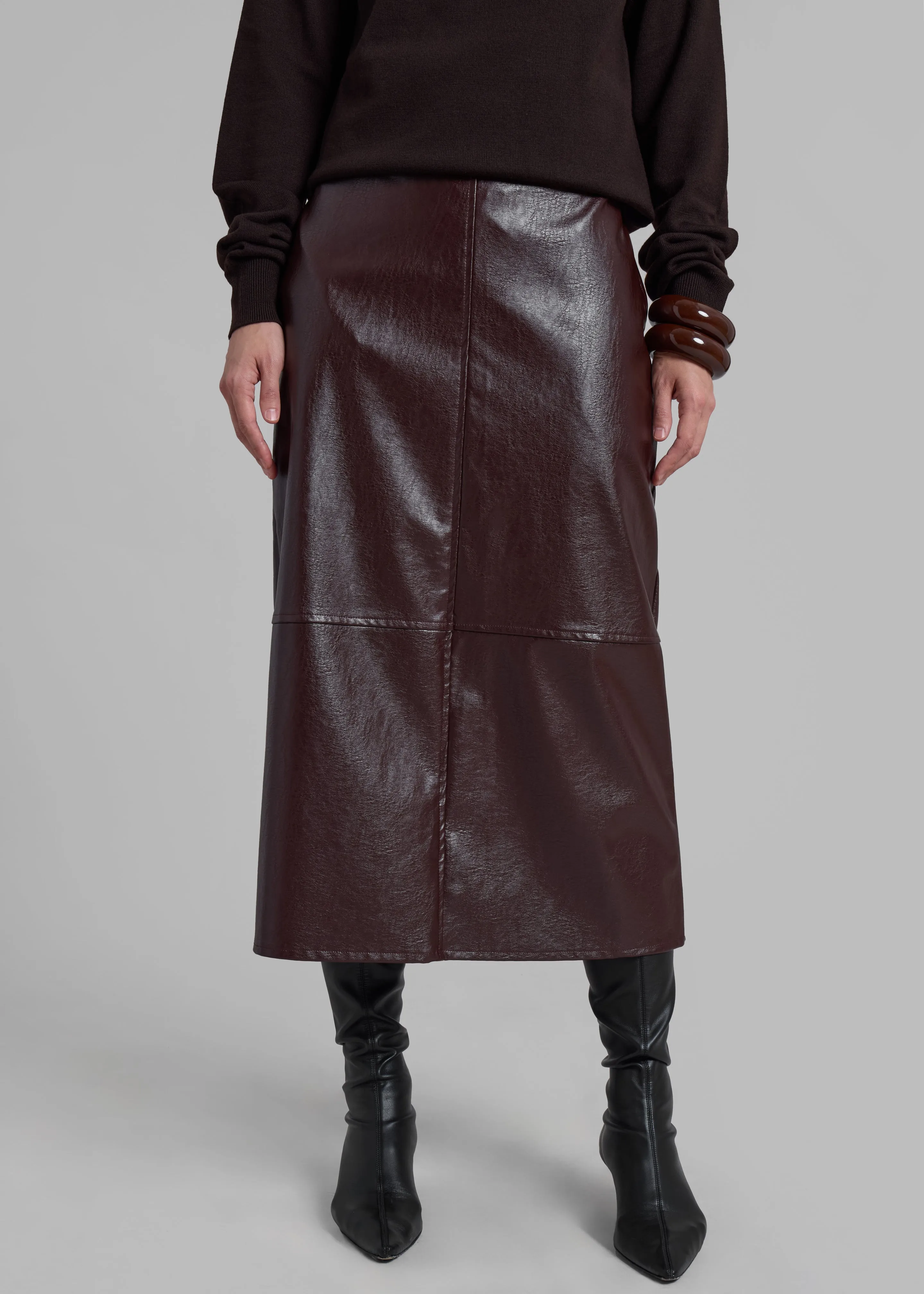Erminie Midi Faux Leather Skirt - Brown sold by Frankie Shop product image thumbnail 4