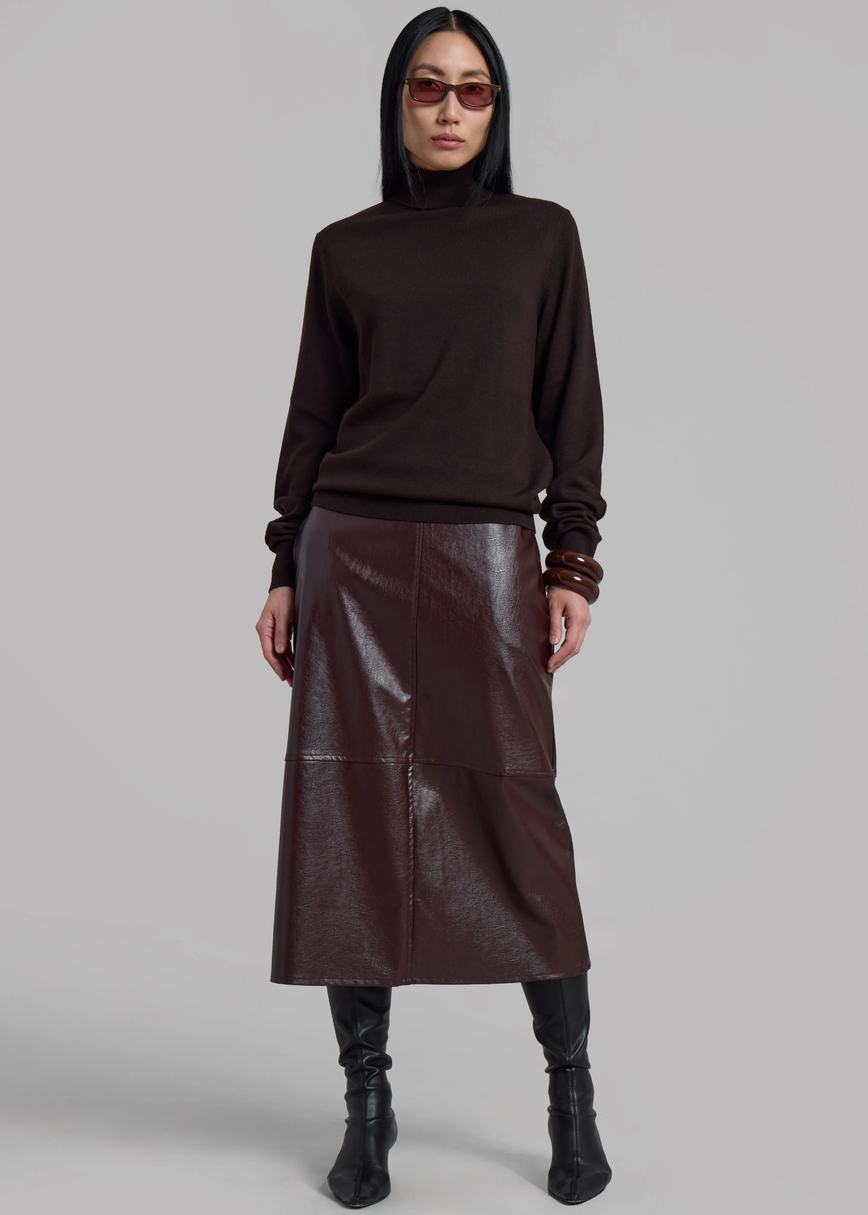 Erminie Midi Faux Leather Skirt - Brown sold by Frankie Shop product image thumbnail 5