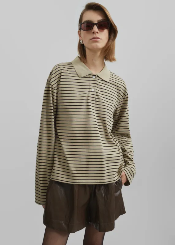 Taryn Striped Polo - Beige/Black Stripe made by Frankie Shop