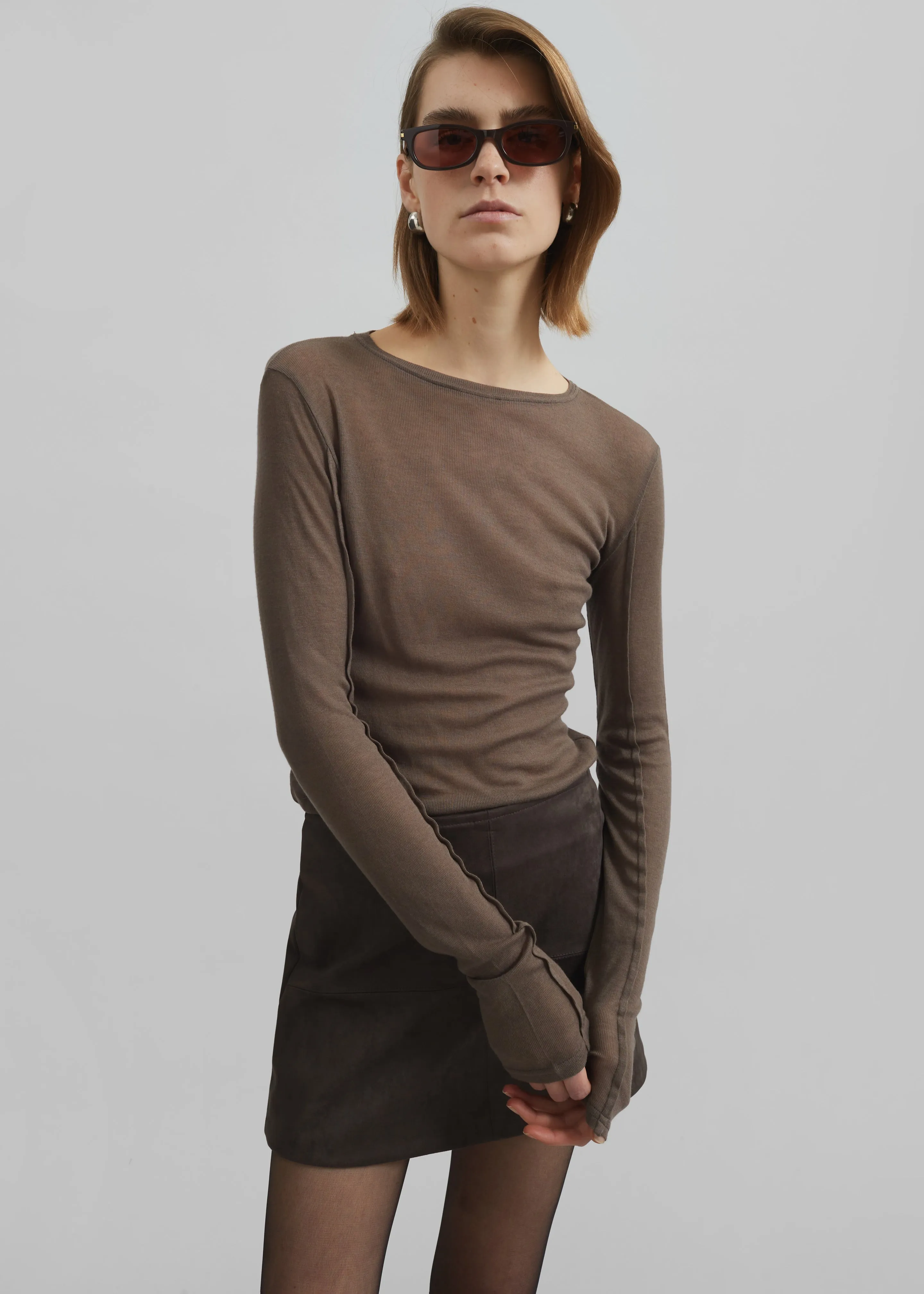 Mesa Sheer Long Sleeve Tee - Brown sold by Frankie Shop