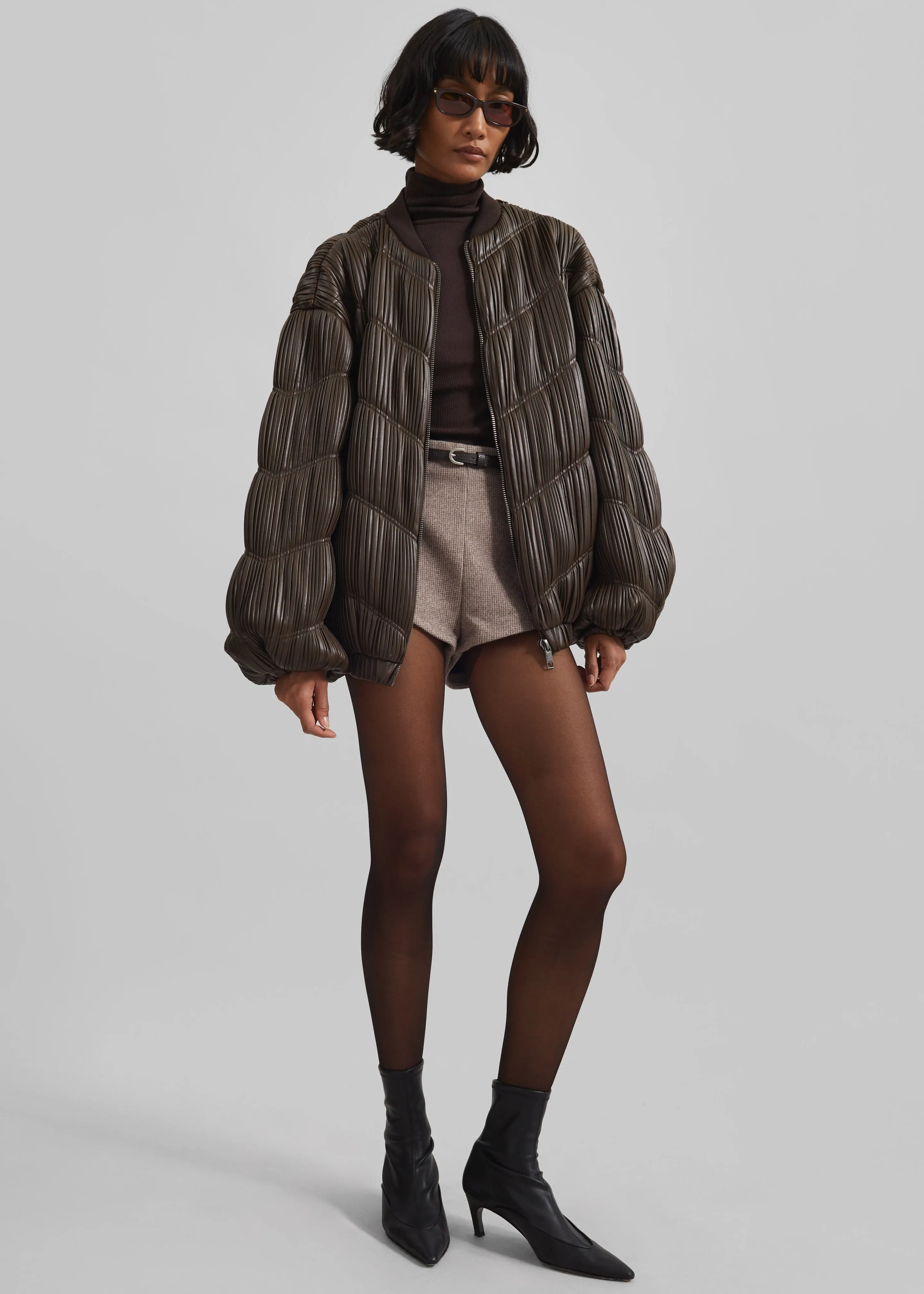 Rotate Pleated Bomber Jacket - Chocolate Brown sold by Frankie Shop product image thumbnail 3