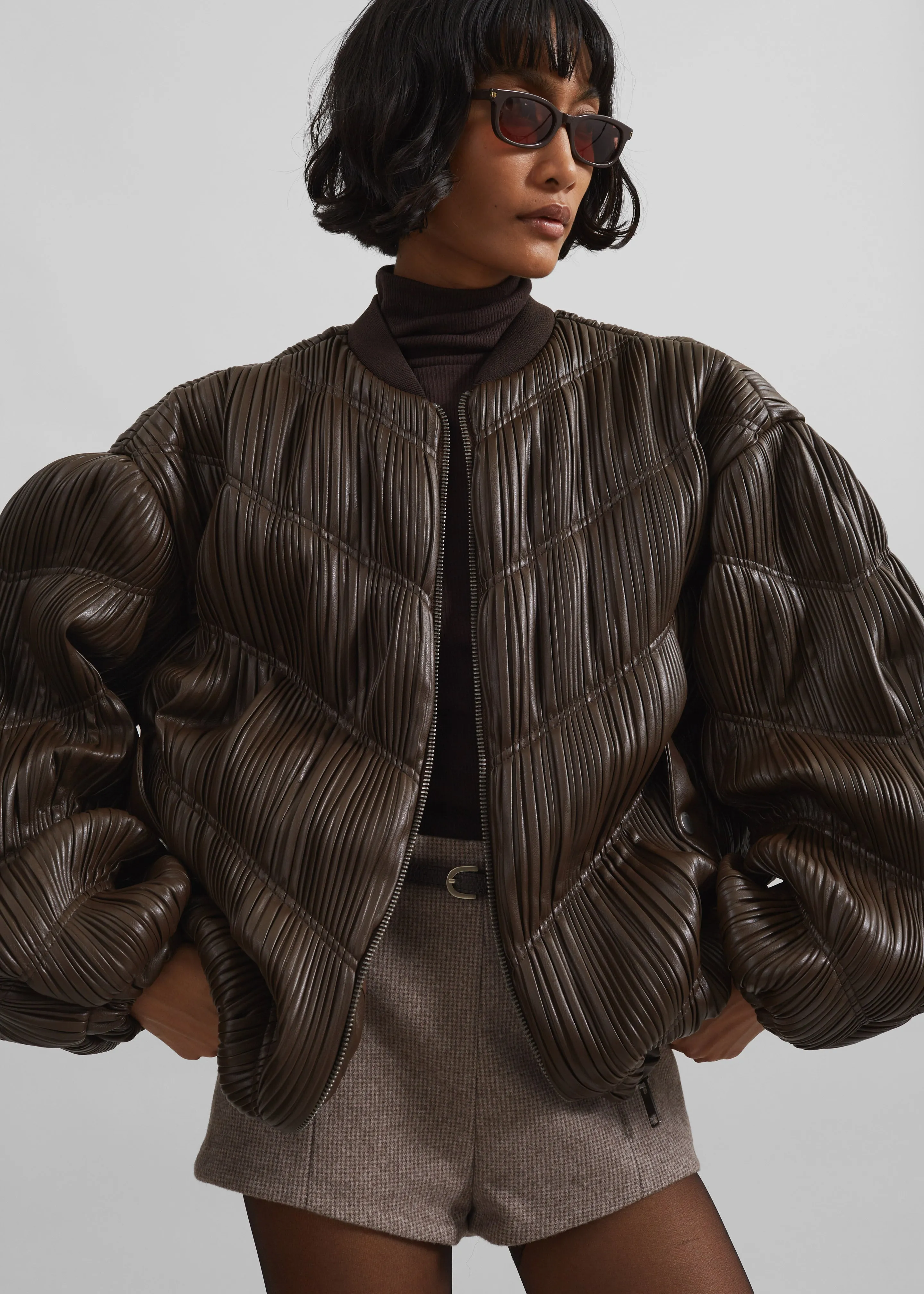 Rotate Pleated Bomber Jacket - Chocolate Brown sold by Frankie Shop product image thumbnail 2