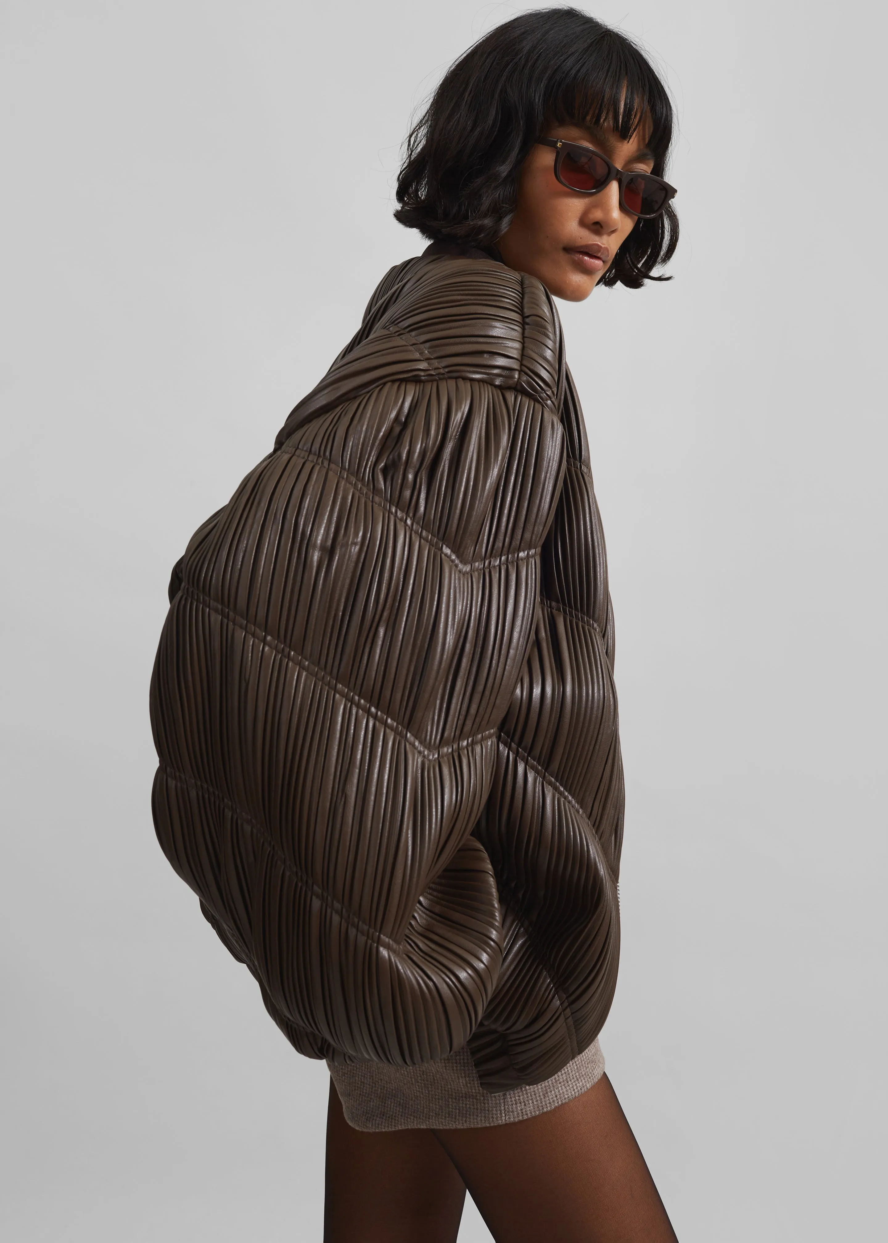 Rotate Pleated Bomber Jacket - Chocolate Brown sold by Frankie Shop product image thumbnail 5