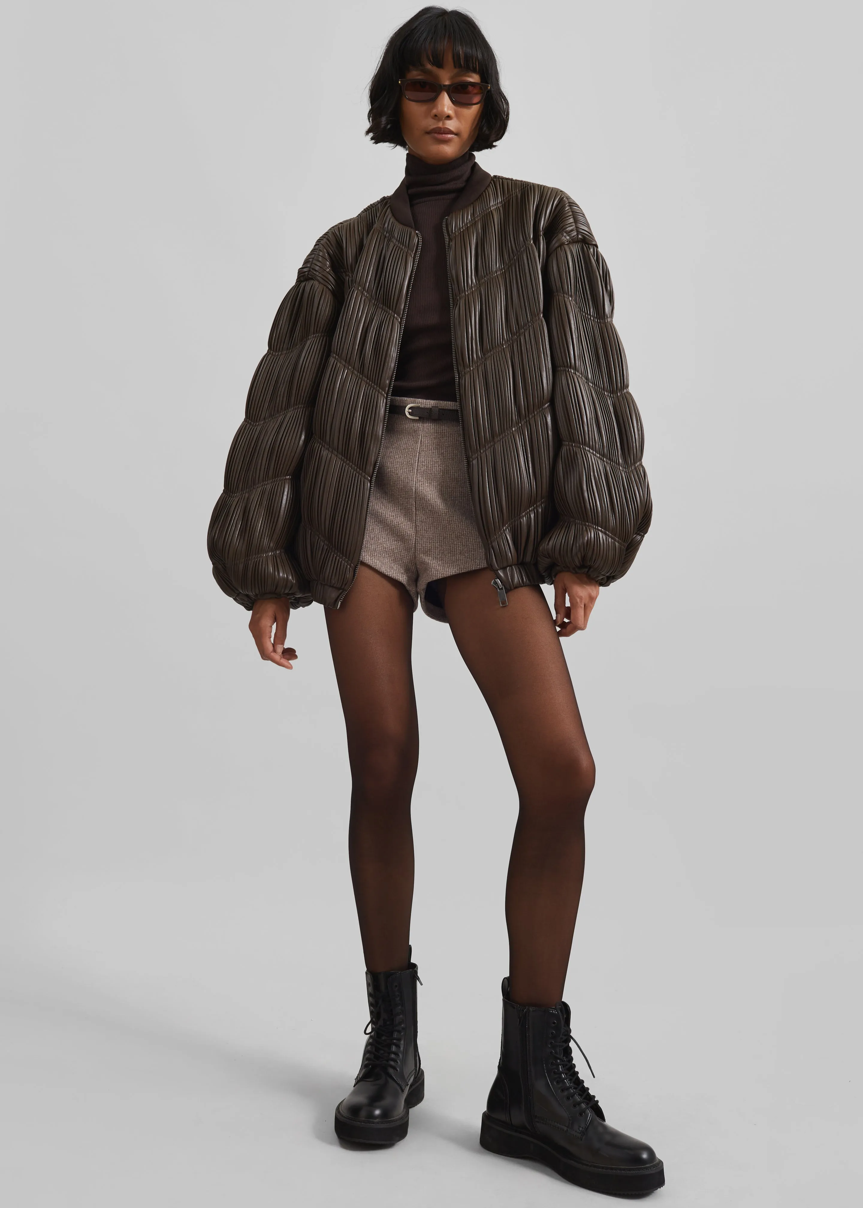 Rotate Pleated Bomber Jacket - Chocolate Brown sold by Frankie Shop