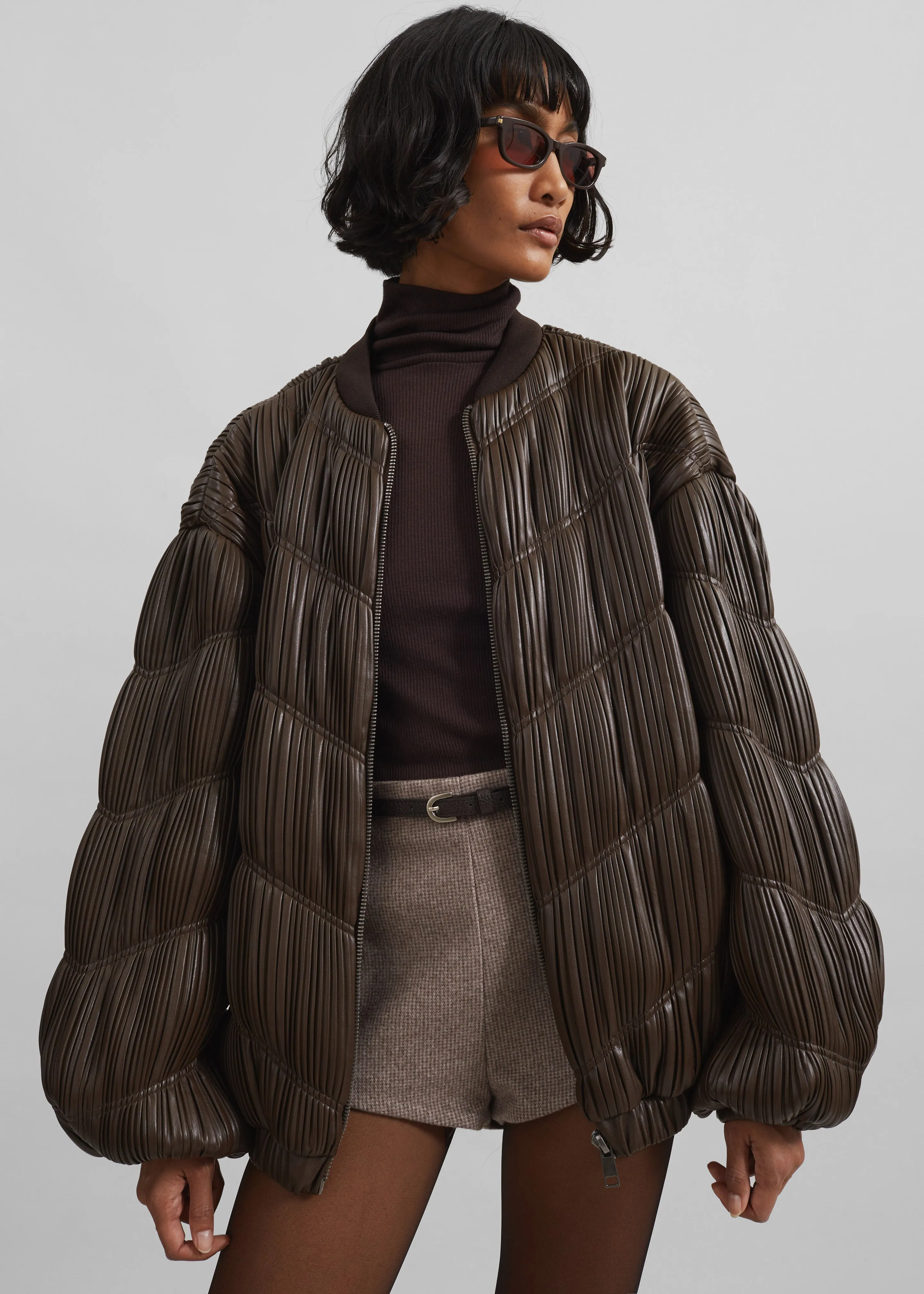 Rotate Pleated Bomber Jacket - Chocolate Brown sold by Frankie Shop product image thumbnail 4