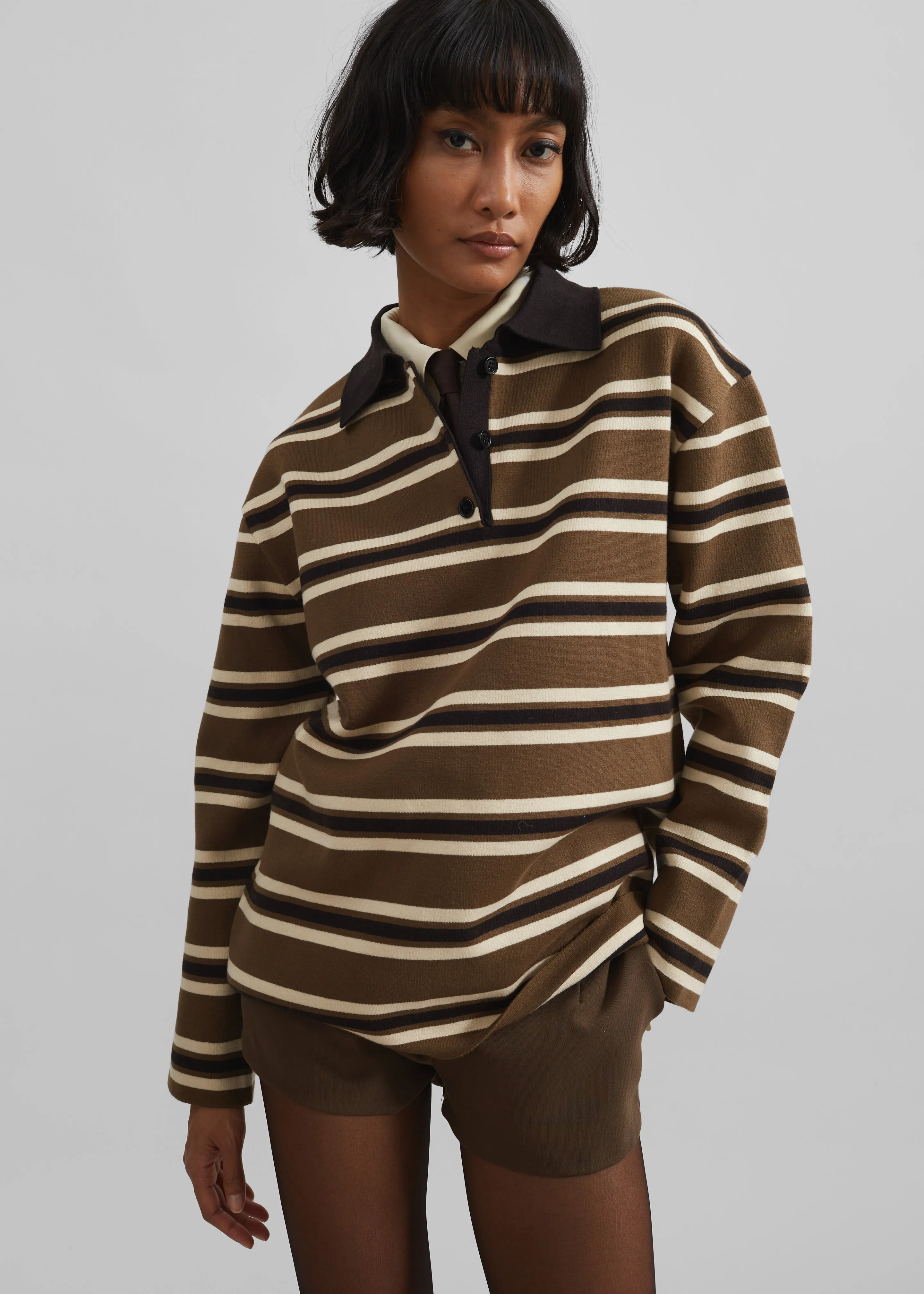 Royan Striped Polo - Khaki Multi Stripe sold by Frankie Shop