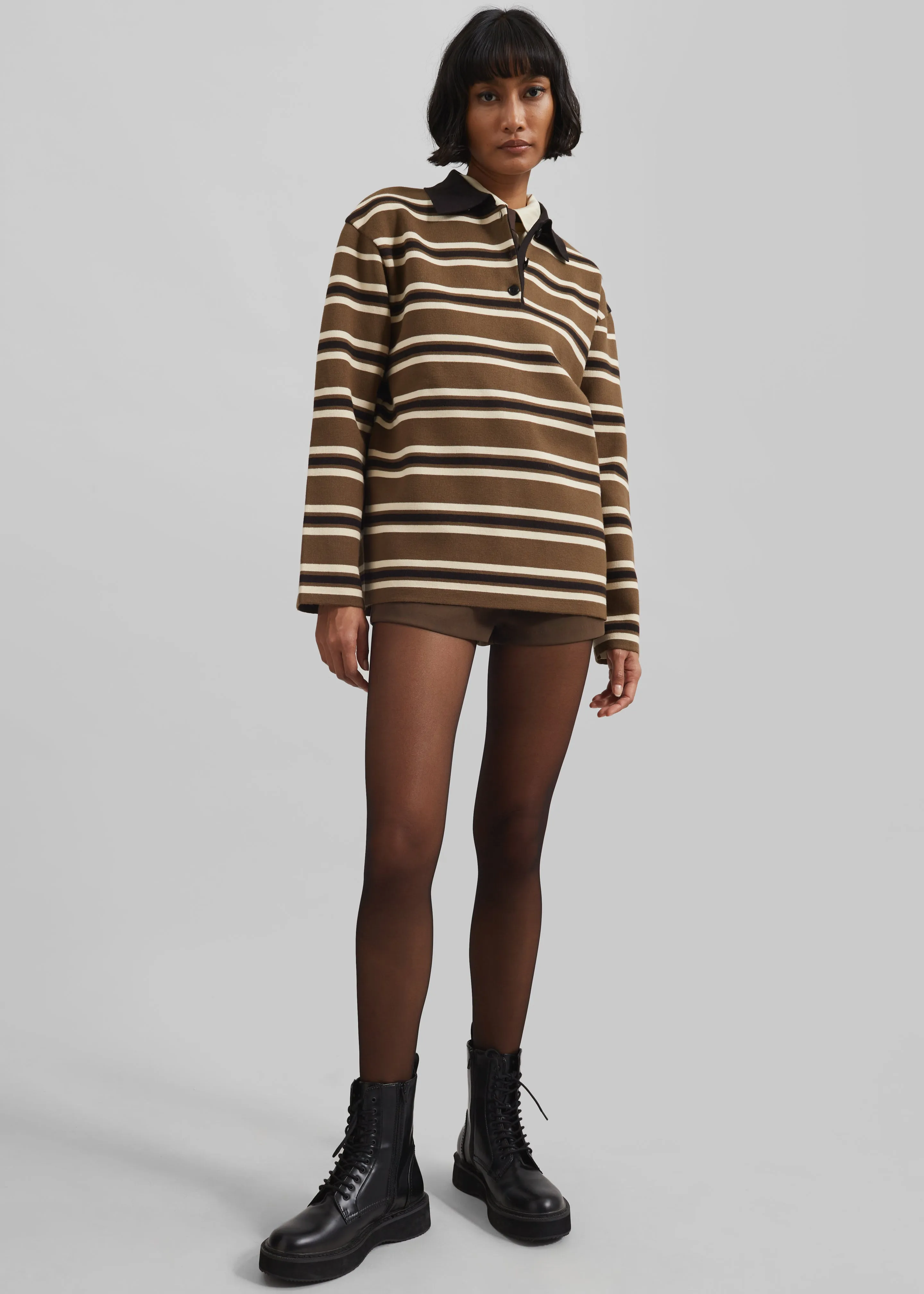 Royan Striped Polo - Khaki Multi Stripe sold by Frankie Shop product image thumbnail 3