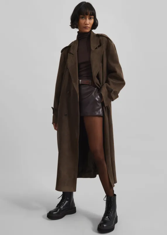 Peoria Faux Suede Trench Coat - Brown sold by Frankie Shop