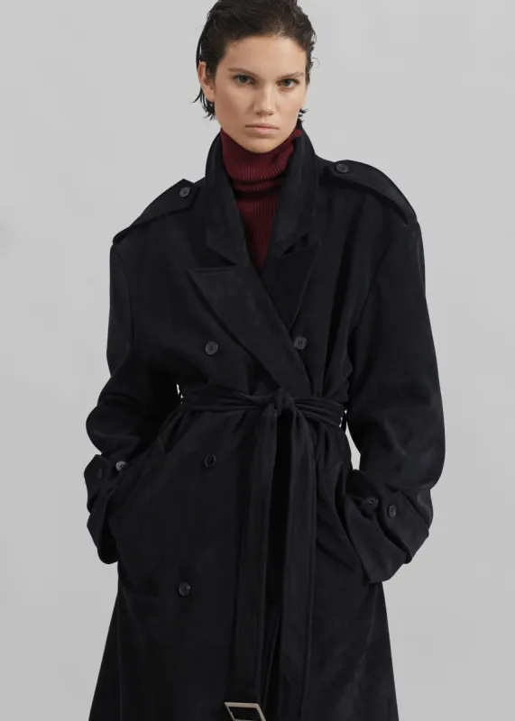 Peoria Faux Suede Trench Coat - Black sold by Frankie Shop