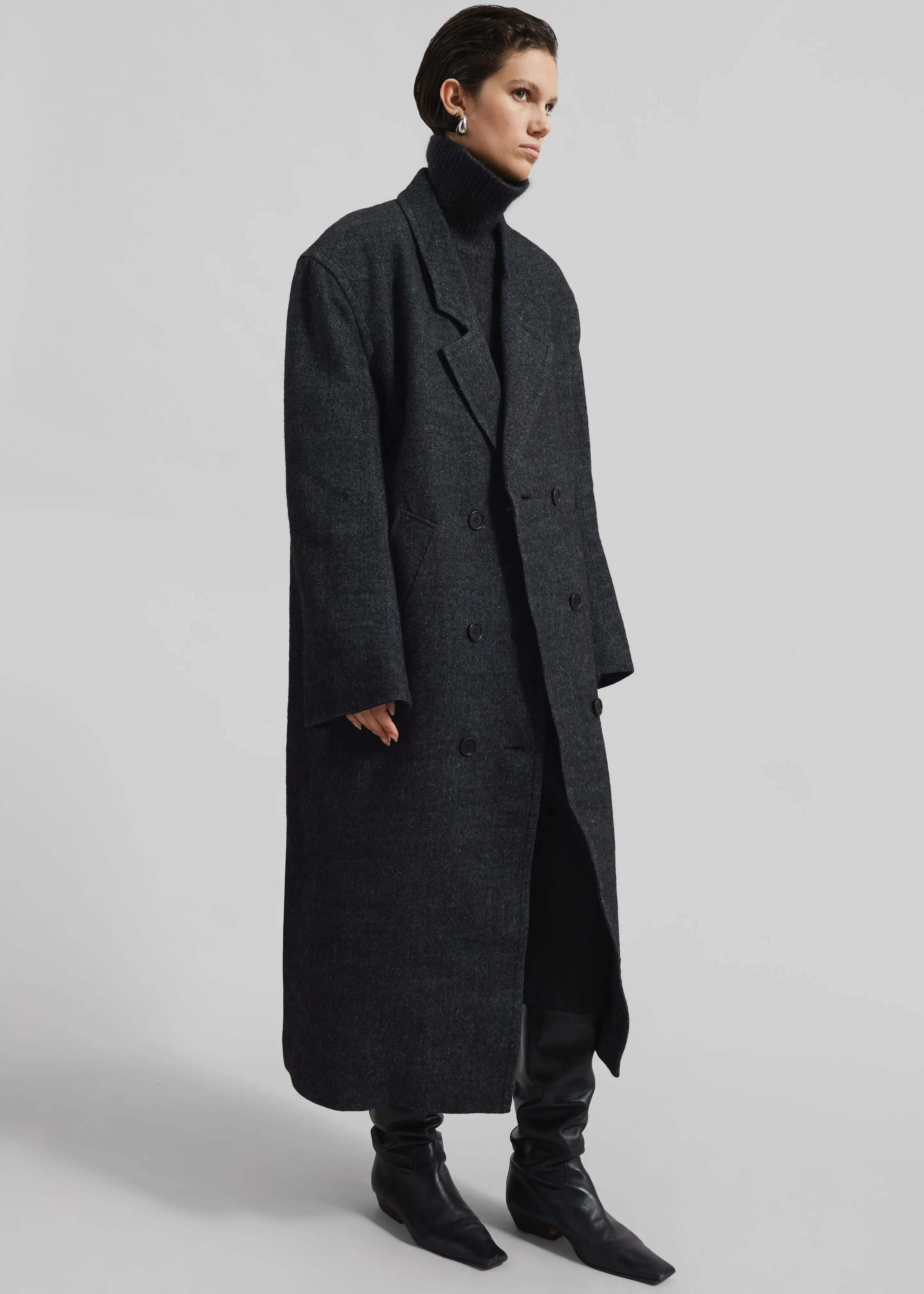 Low Classic Melange Wool Oversized Coat - Black sold by Frankie Shop product image thumbnail 3