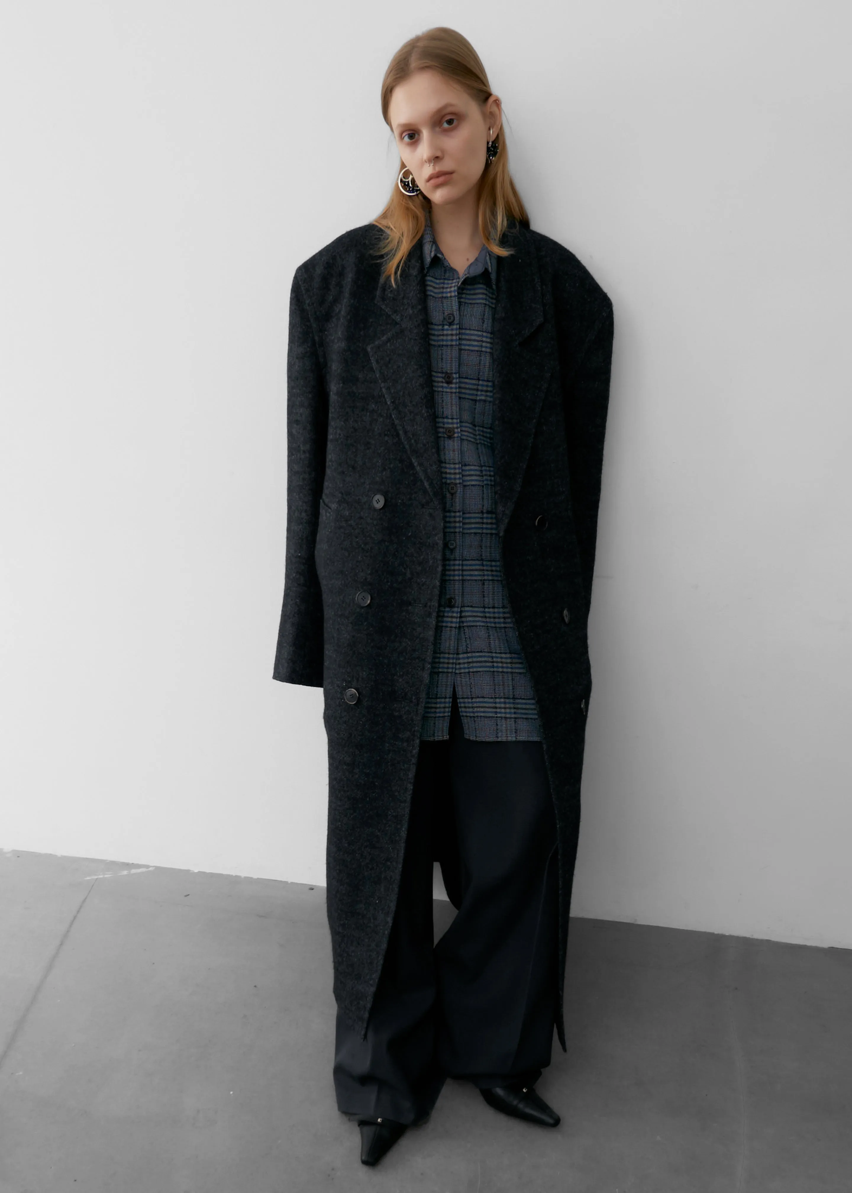 Low Classic Melange Wool Oversized Coat - Black sold by Frankie Shop