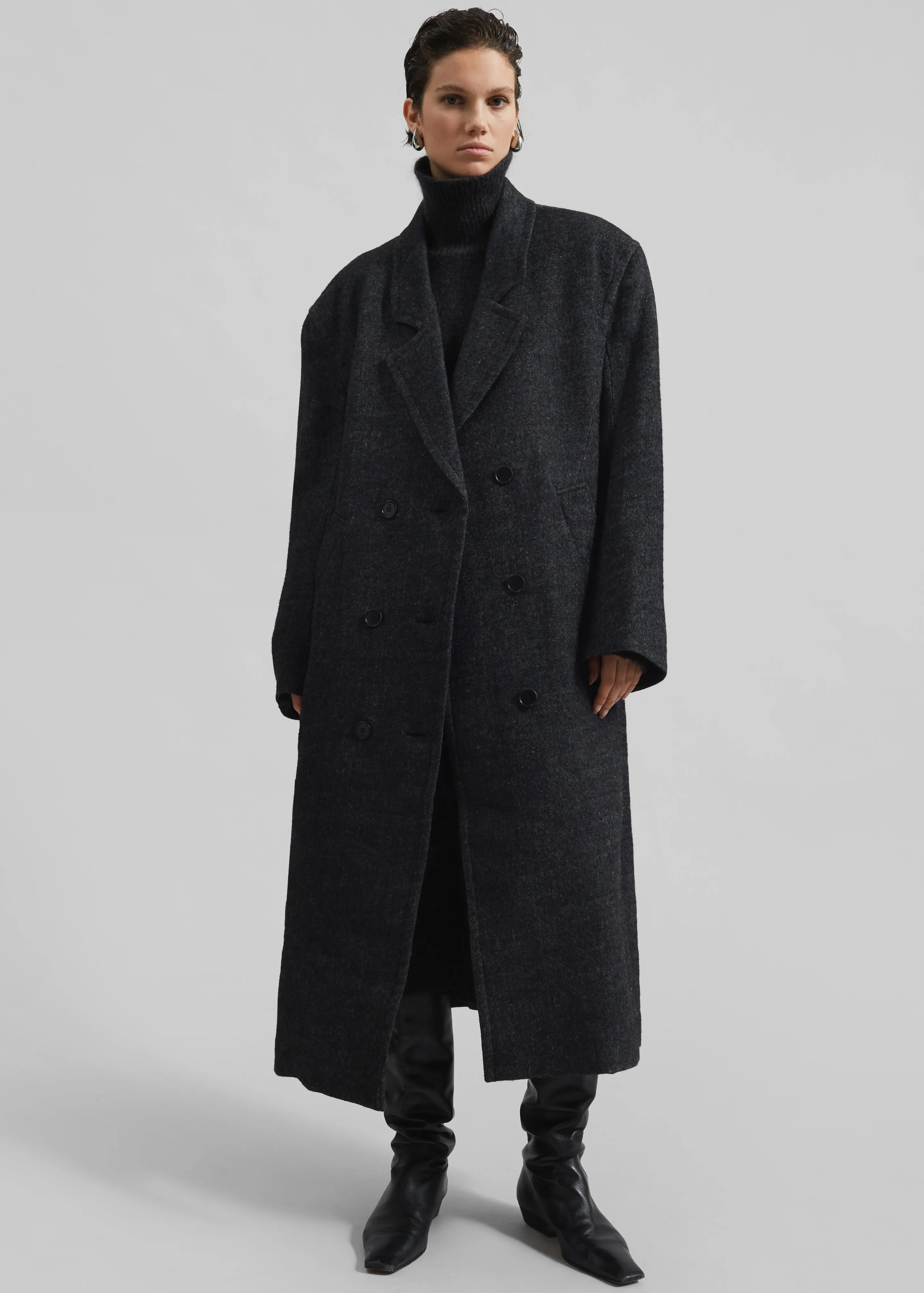 Low Classic Melange Wool Oversized Coat - Black sold by Frankie Shop product image thumbnail 4