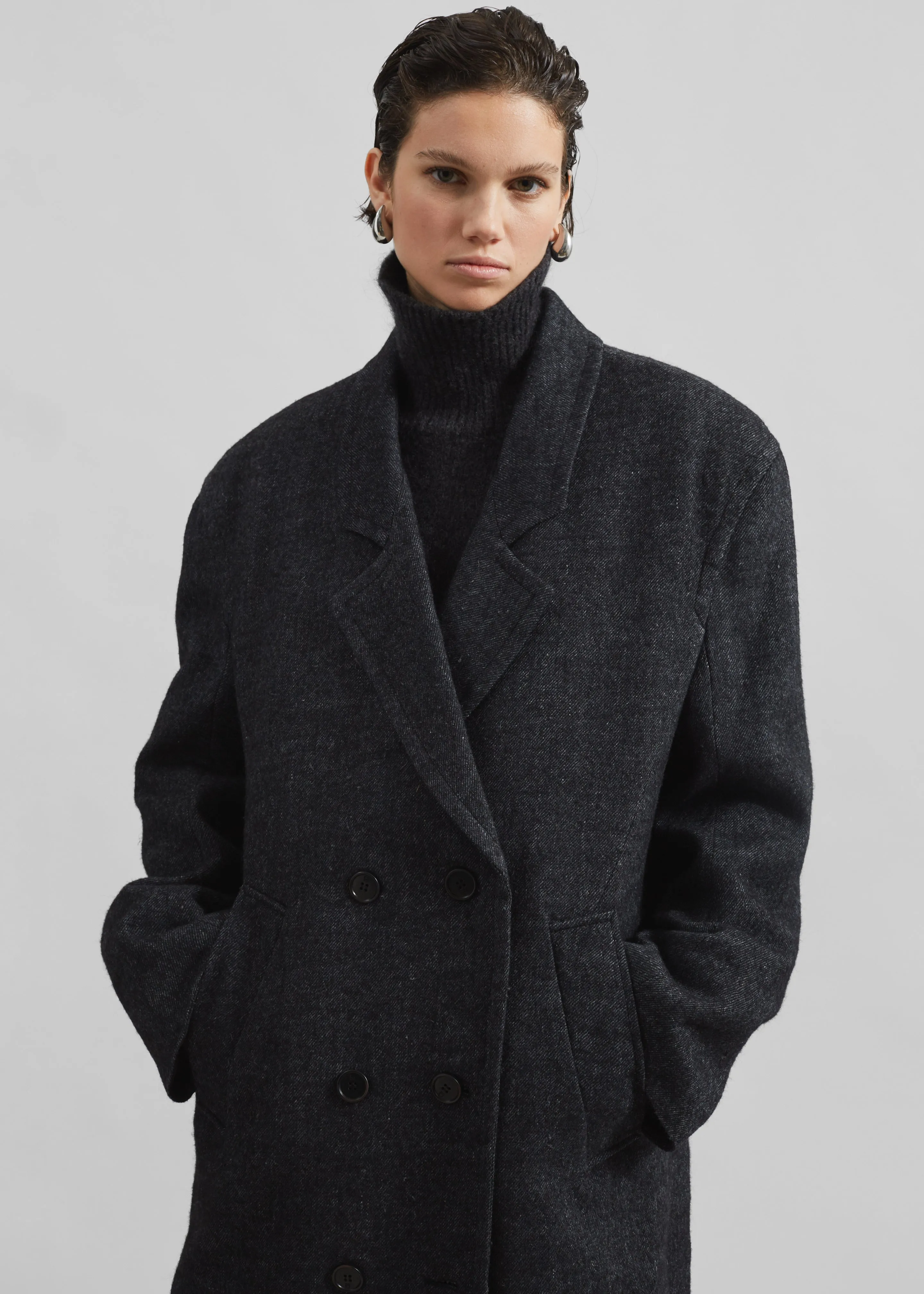 Low Classic Melange Wool Oversized Coat - Black sold by Frankie Shop product image thumbnail 2